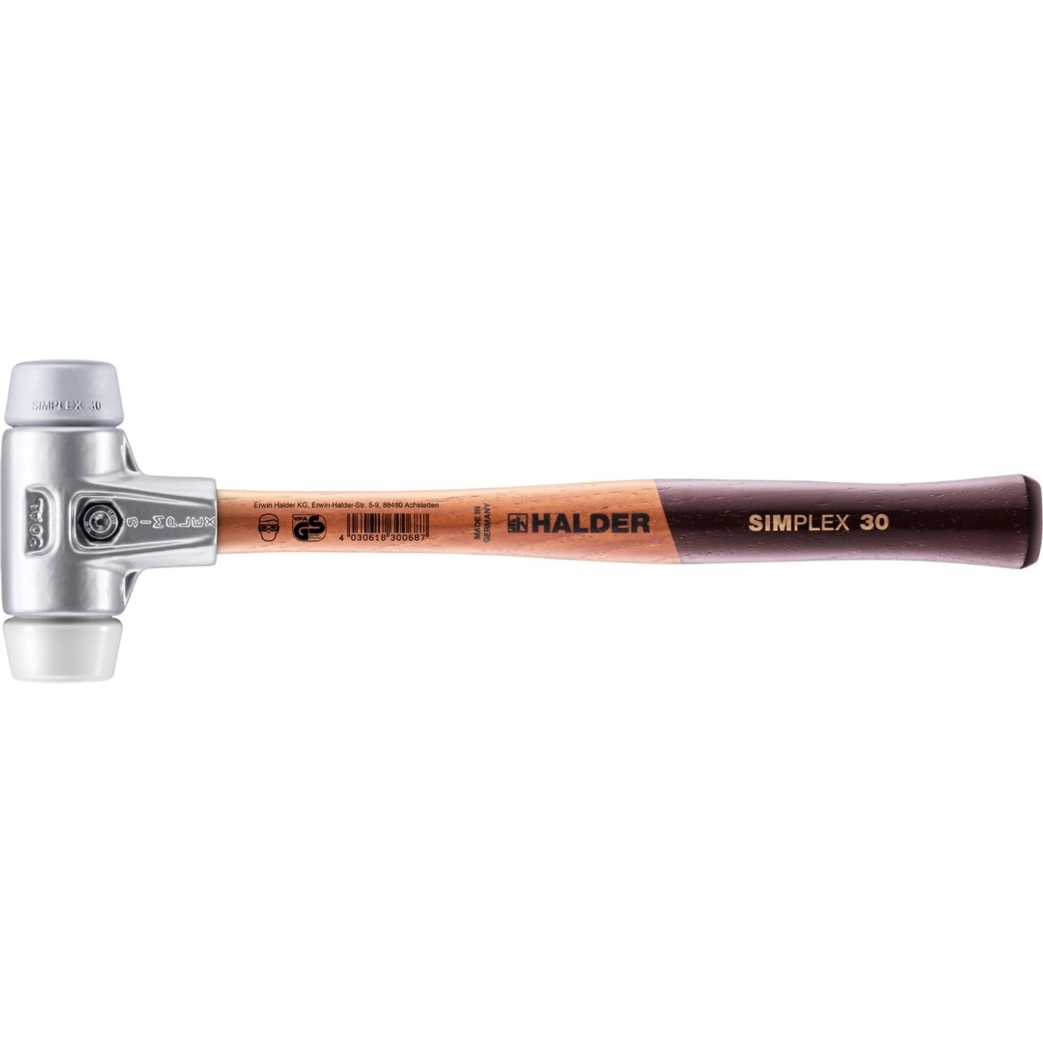 Halder Simplex Schonhammer Ø 30 mm TPE-mid Grau Superplastik mit Aluminiumgehäuse