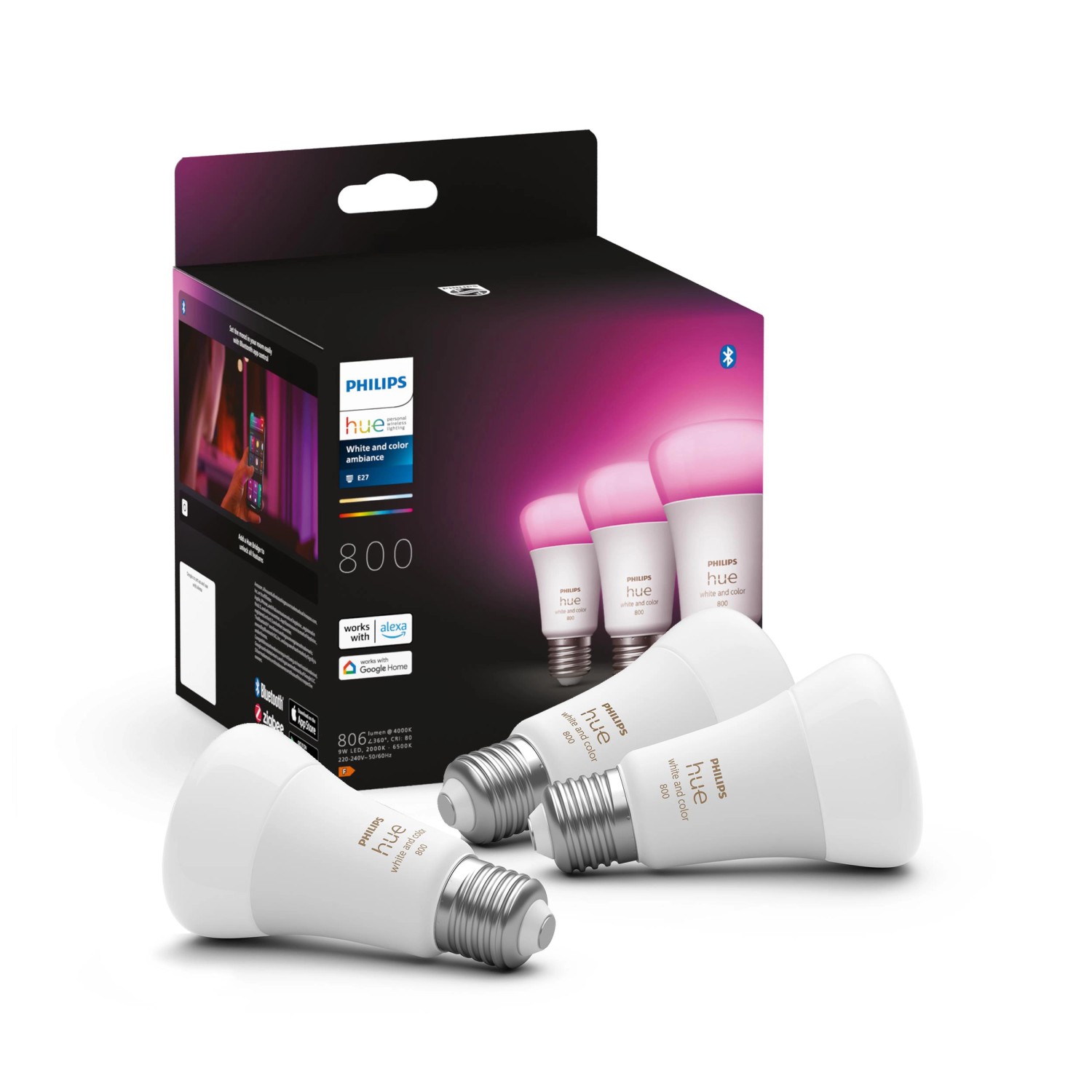 Philips Hue Glühbirne E27 Mehrfarbig 800 lm 3 Stück