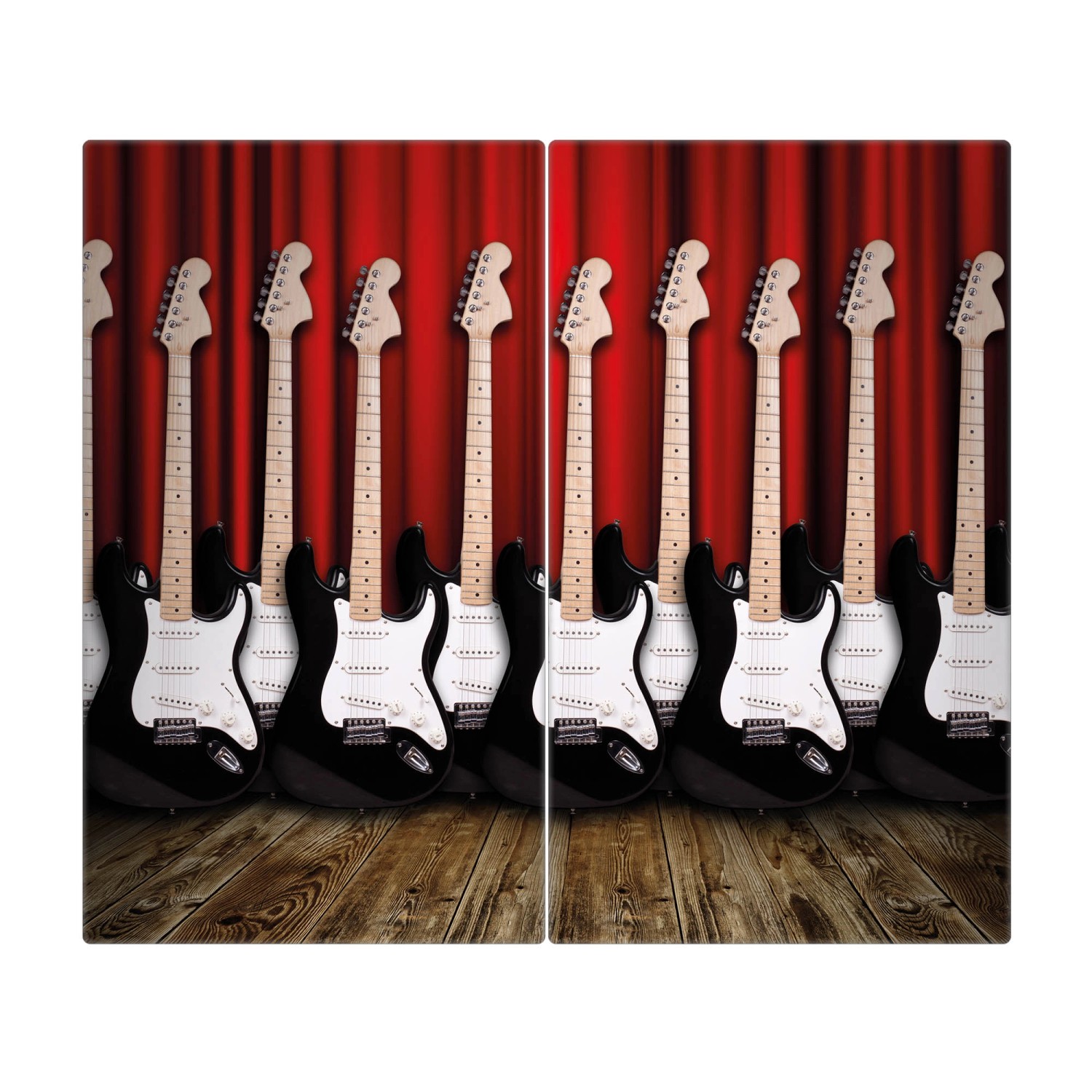 Banjado Herdabdeckplatte Glas 2 Teilig Je 30x52CM Schneidebrett Herdabdeckung Mit Motiv E-Gitarren
