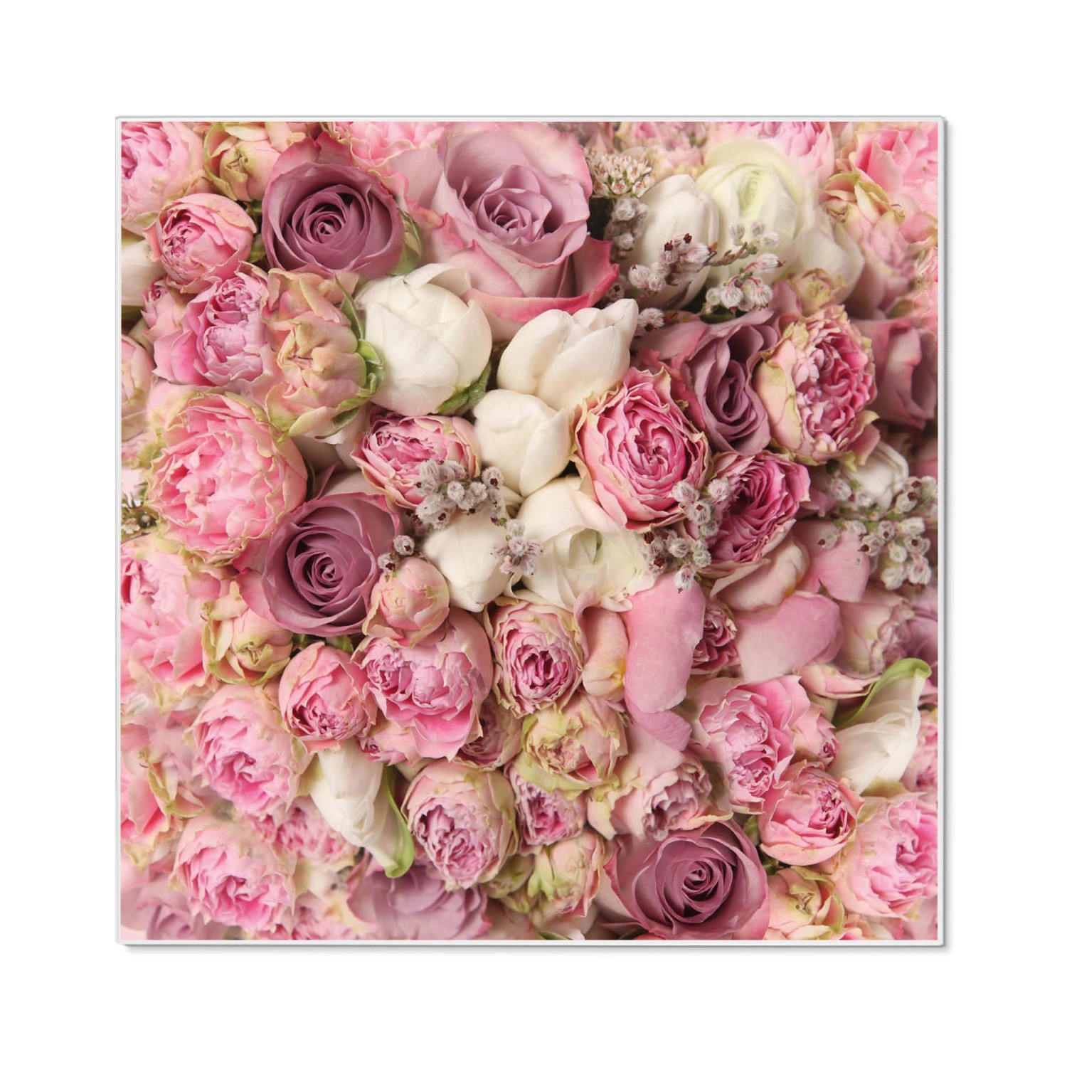 Banjado Magnettafel 50x50cm Magnetwand Weiß Aus Metall Magnetpinnwand Pinnwand Inkl. 4 Magnete Motiv Strauss Rosen