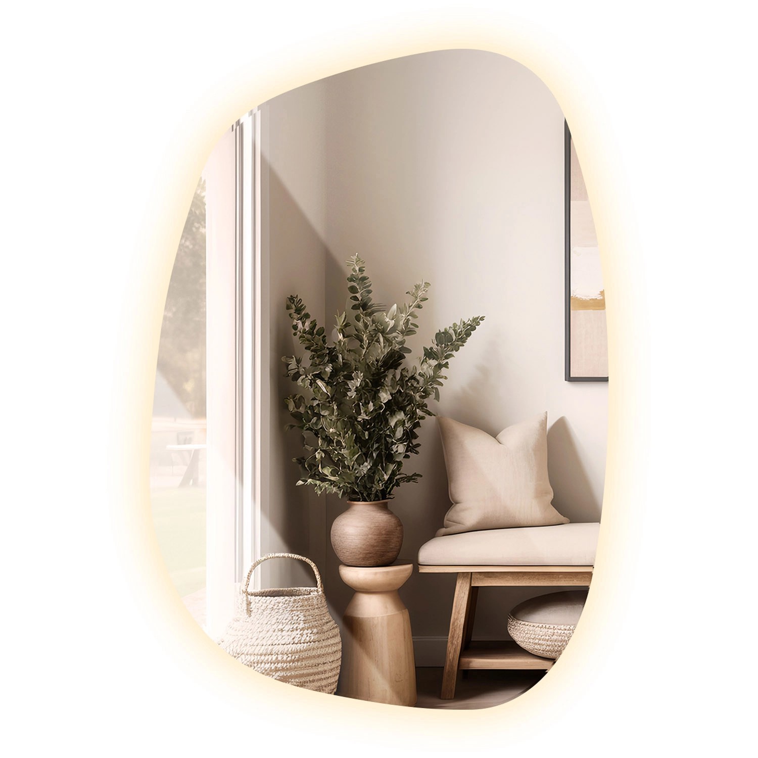 Tulup LED Spiegel Asymmetrischer LED Spiegel Bad 55,1x38,2 cm Boho LED Spiegel Großformatiger Organischer LED Spiegel Warmweiß 3000K