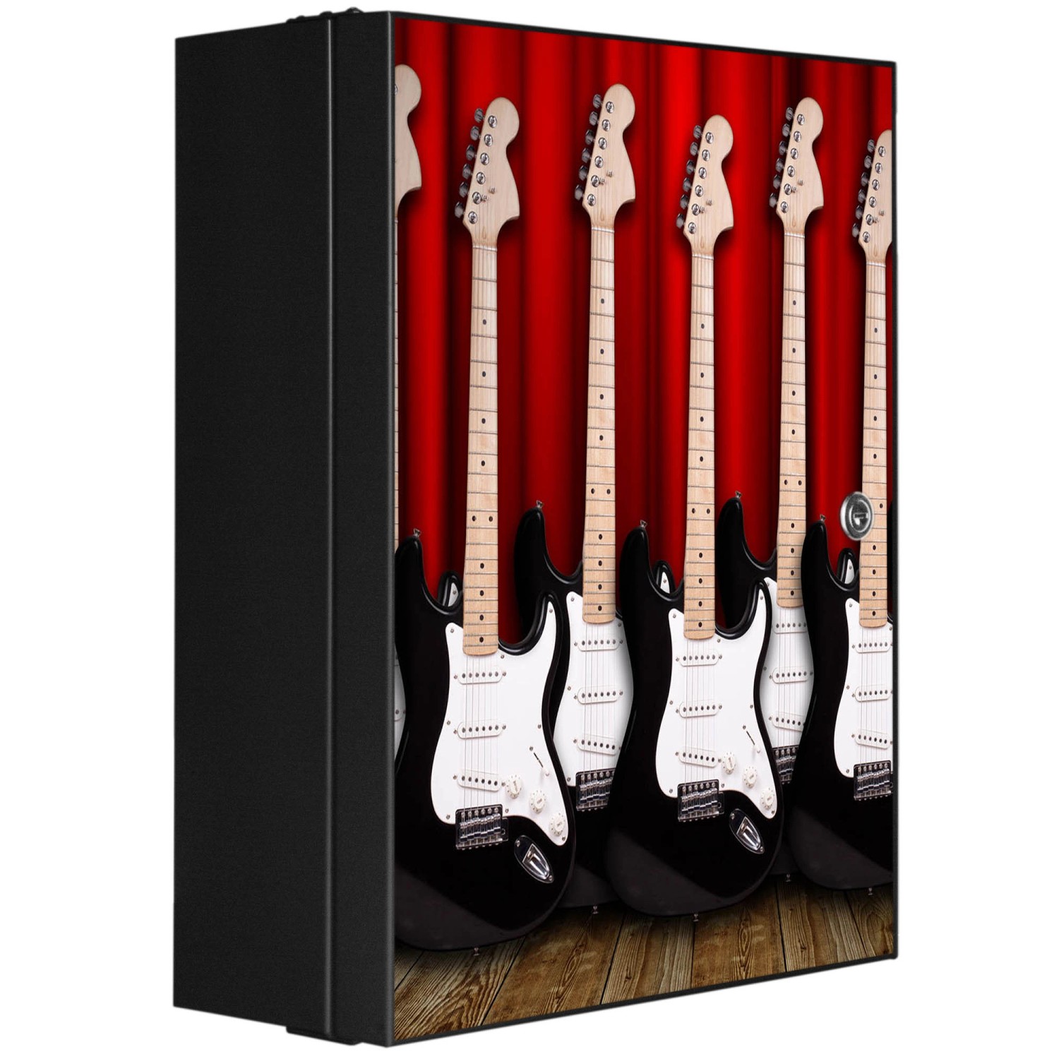 Banjado XXL Medizinschrank Abschliessbar 35x46x15cm Arzneischrank Anthrazit Aus Metall Front Mit Motiv E-Gitarren