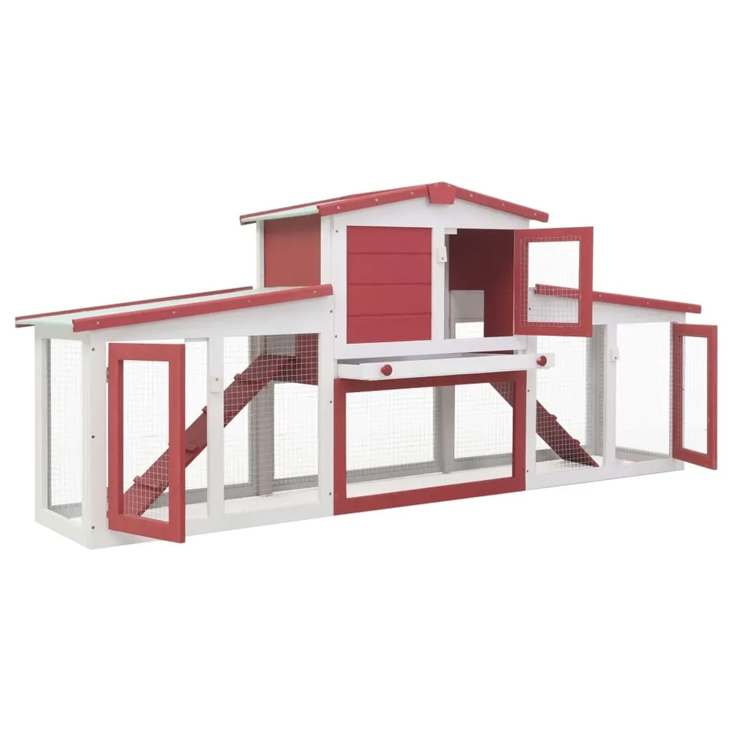 vidaXL Großer Kaninchenstall Rot und Weiß 204x45x85 cm Holz