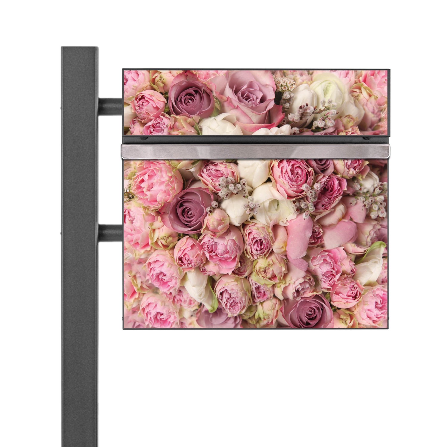 Banjado Standbriefkasten Anthrazit 45x120x16.5cm Groß Inkl. Montagematerial & 2 Schlüsseln Motiv Strauss Rosen