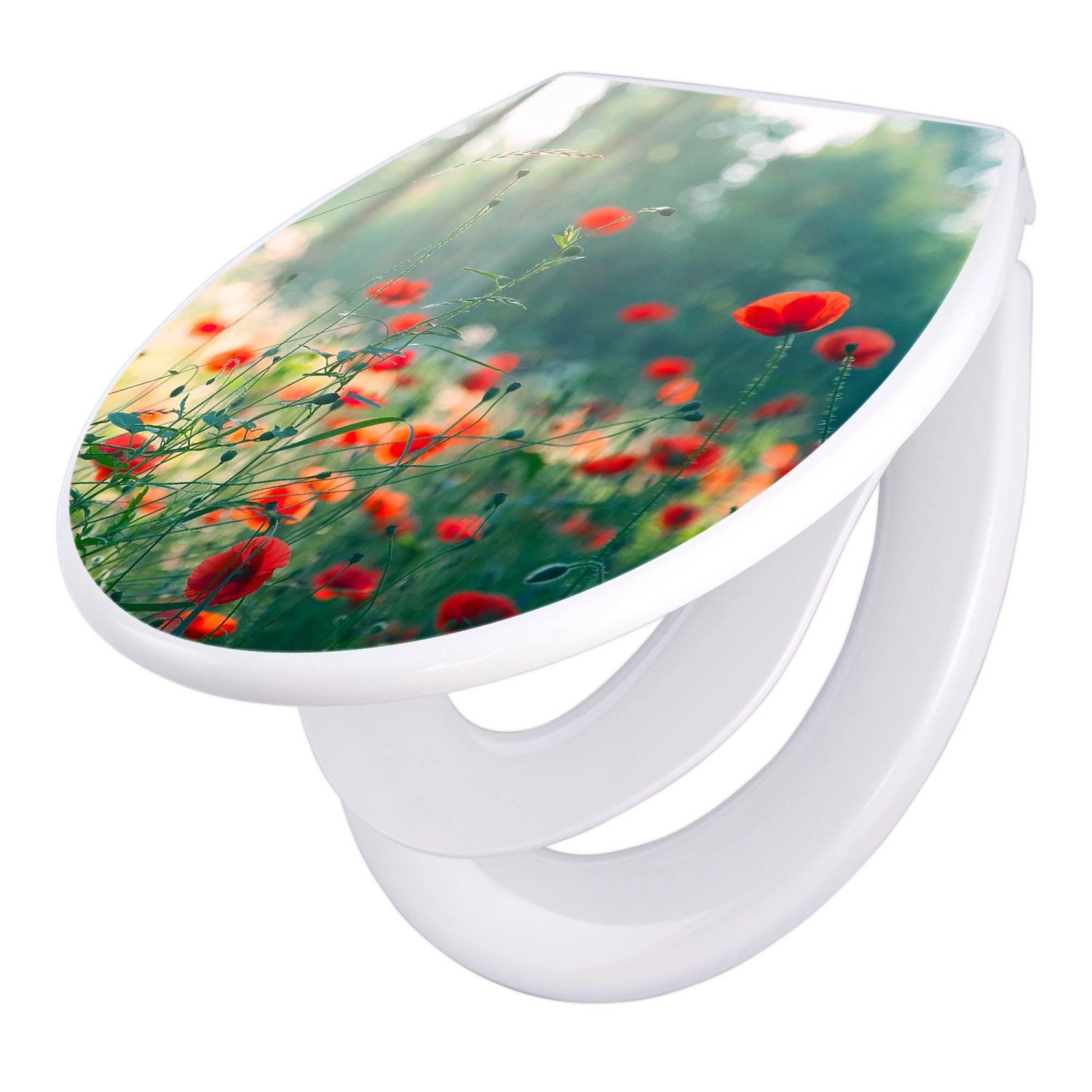 Banjado Familien WC Sitz Mit Absenkautomatik Universeller Klodeckel Mit Kindersitz Hochwertiges Polypropylen Mit Motiv Waldmohn