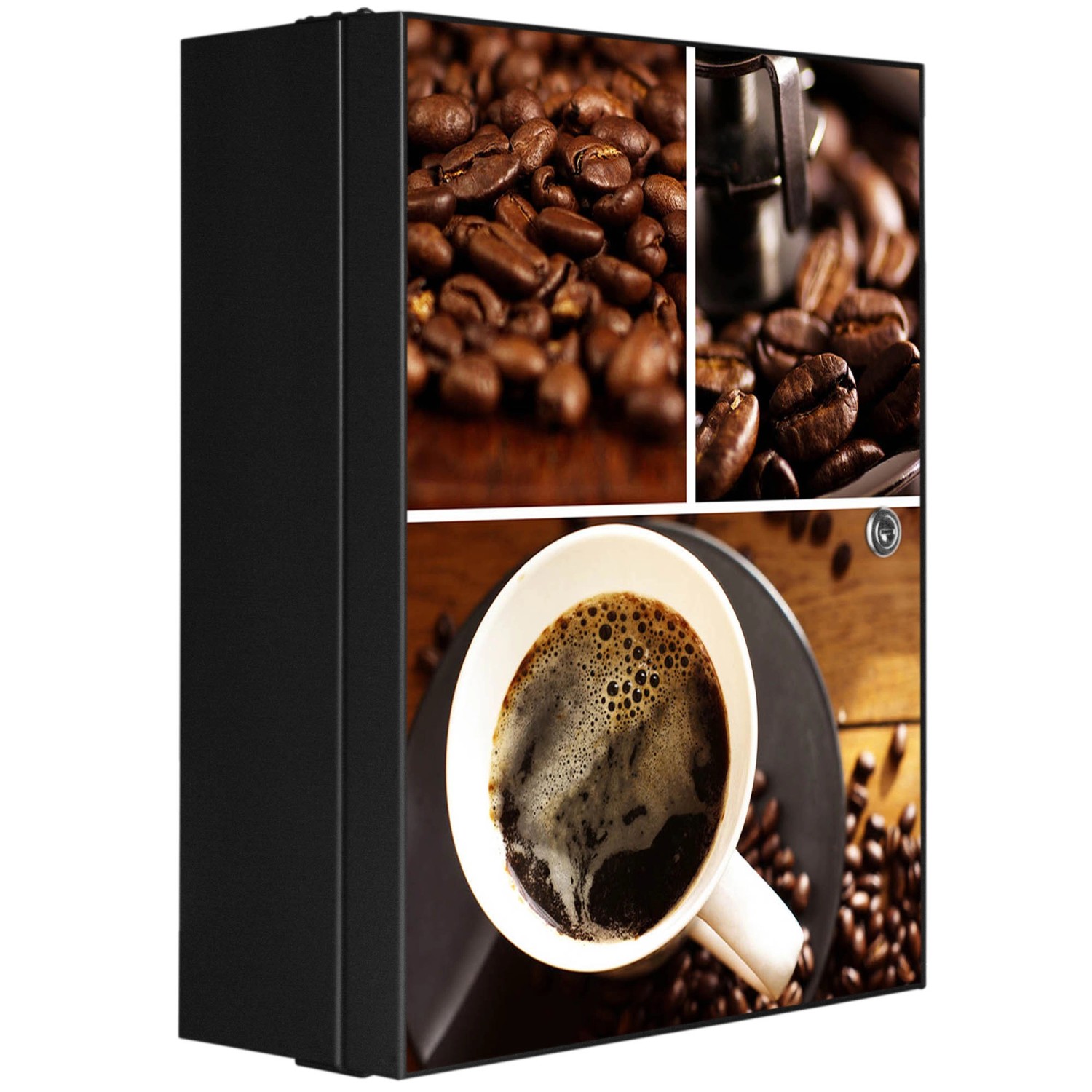 Banjado XXL Medizinschrank Abschliessbar 35x46x15cm Arzneischrank Anthrazit Aus Metall Front Mit Motiv Kaffee&Schokolade