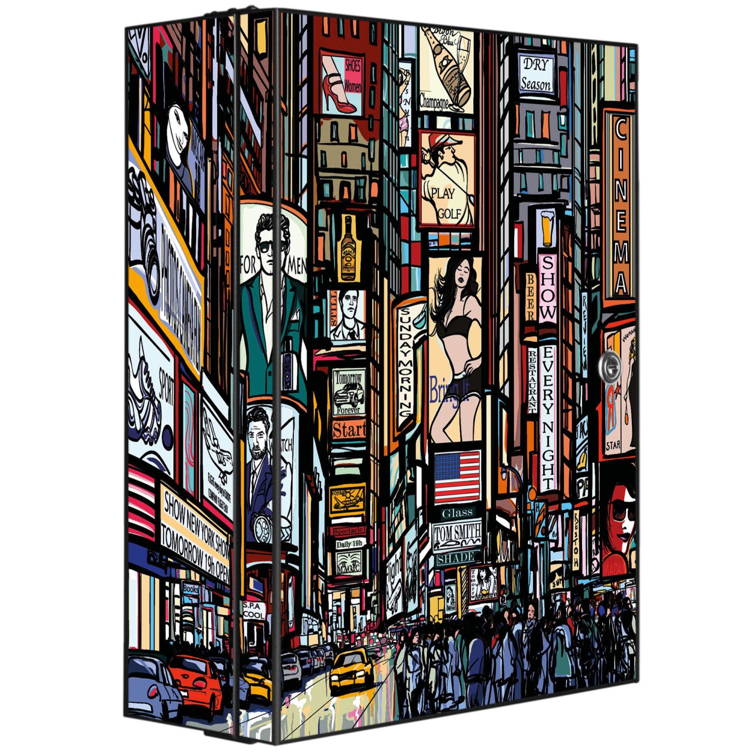 Banjado XXL Medizinschrank Abschliessbar 35x46x15cm Arzneischrank Anthrazit Aus Metall Mit Motiv New York Show