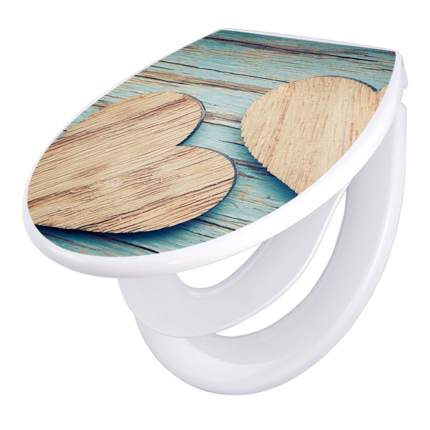 Banjado Familien WC Sitz Mit Absenkautomatik Universeller Klodeckel Mit Kindersitz Hochwertiges Polypropylen Mit Motiv Holz Herzen