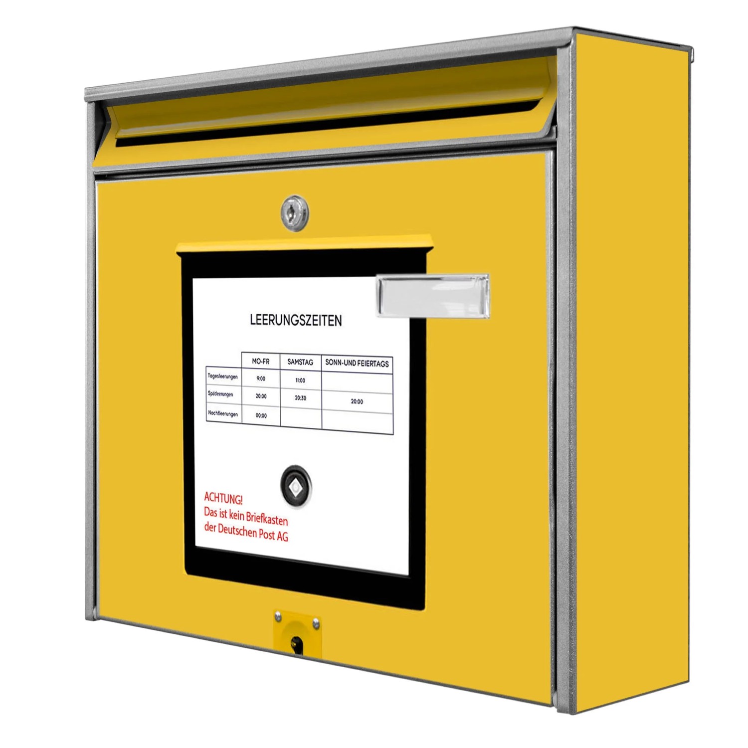 Banjado Briefkasten Silber 36.2x32.2x10cm Groß / Inkl. Montagematerial & 2 Schlüsseln / Mit Namensschild Motiv Briefkasten Gelb