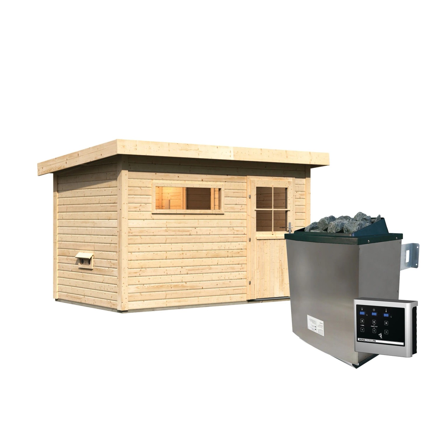 Chillroi Saunahaus Ondo 1 SET Terragrau mit Ofen 9kW Inklusive Zubehör