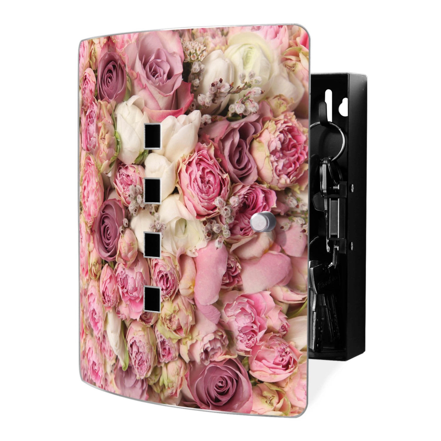 Banjado Design Schlüsselkasten Aus Edelstahl Für 10 Schlüssel 24x21,5x7cm Mit Magnetverschluss Motiv Strauss Rosen