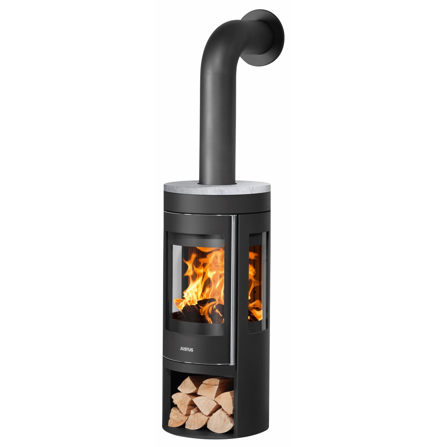 Justus Kaminofen Mino Trios 2.0 Stahl Schwarz mit Speckstein Grau 5 kW EEK: A+