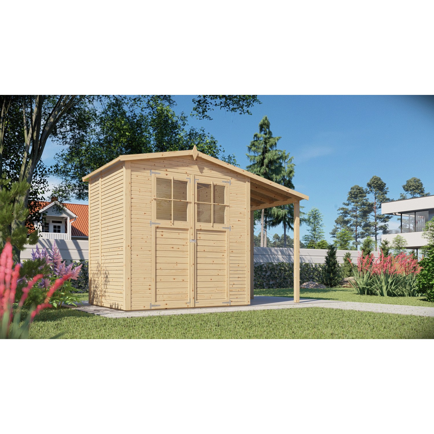 Bertilo Gerätehaus Plexi Apex 2 Plus 157 cm x 325 cm Natur FSC®