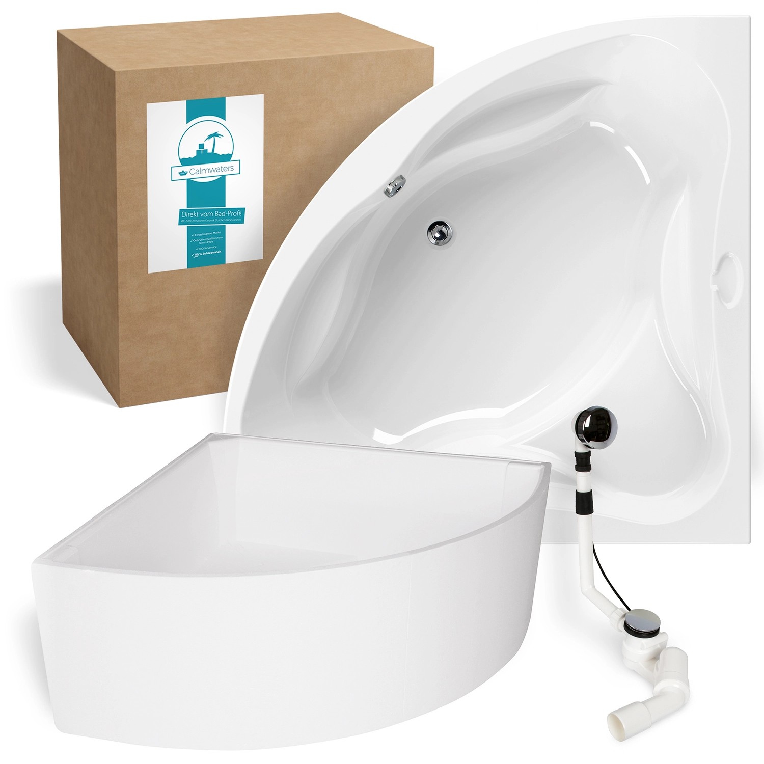Calmwaters Eckbadewanne Original 140x140 cm Set Wannenträger & Ablaufgarnitur 99000089