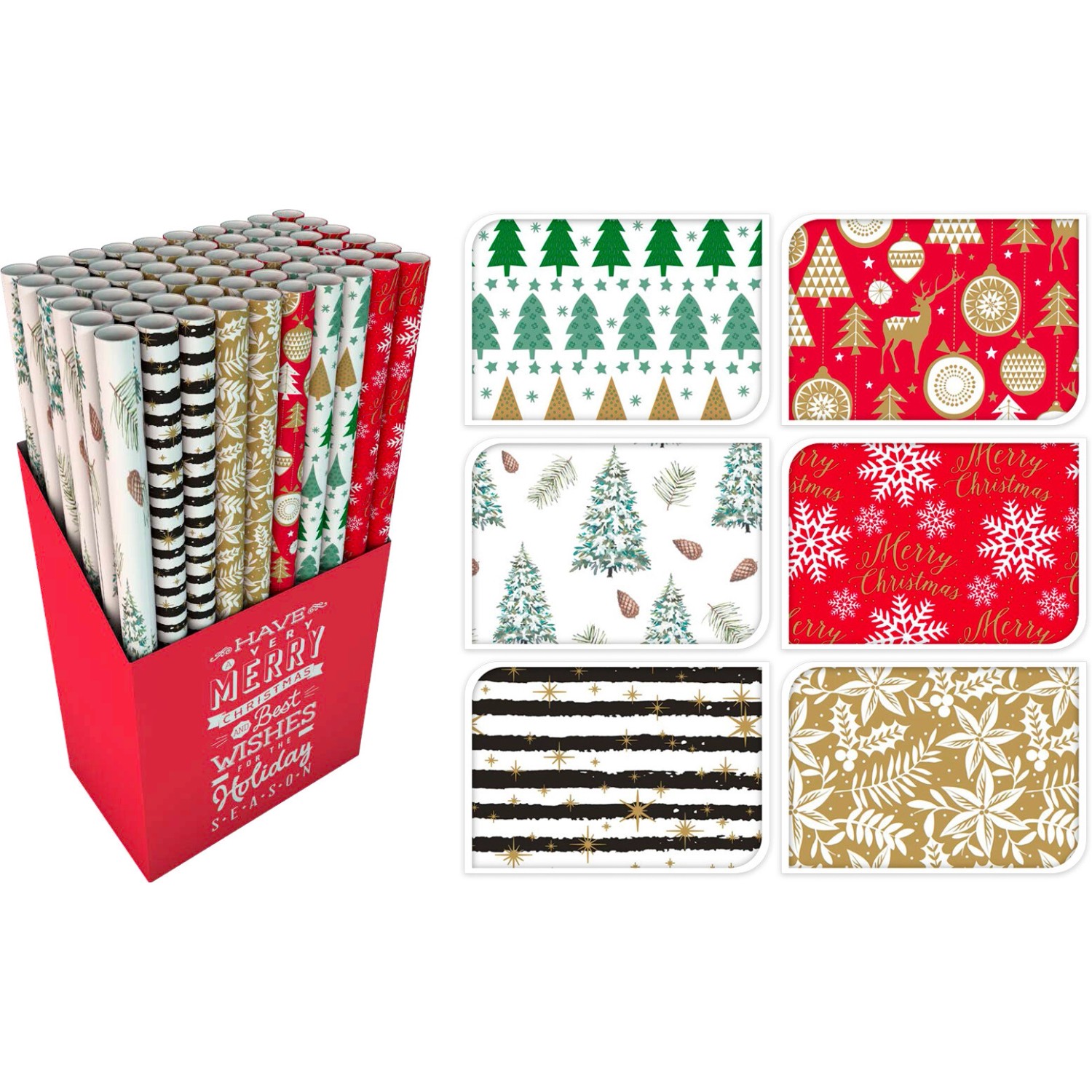 Geschenkpapier mit Weihnachtsmotiven Bunt 70 cm x 200 cm 6-fach sortiert