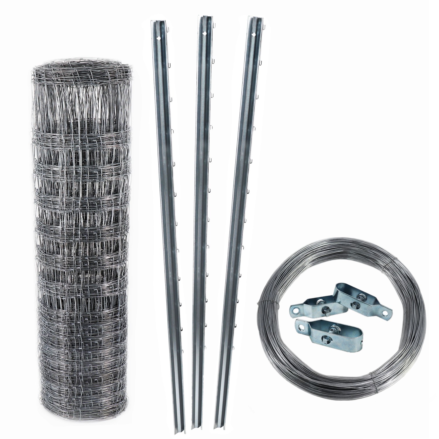 Aquagart 250m Wildzaun Forstzaun Weidezaun Knotengeflecht Schwere Ausführung 180/24/15 + Pfosten + Spanndraht