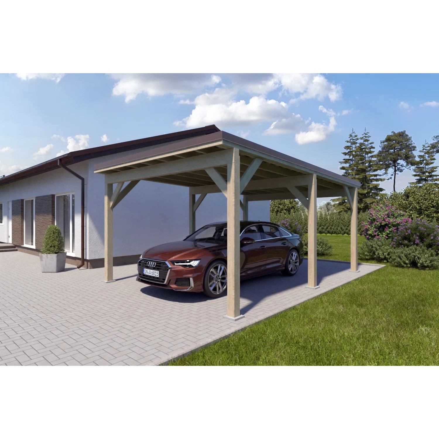 Holzbrüder Carport Ralf 24m² Natur-Dunkelbraun