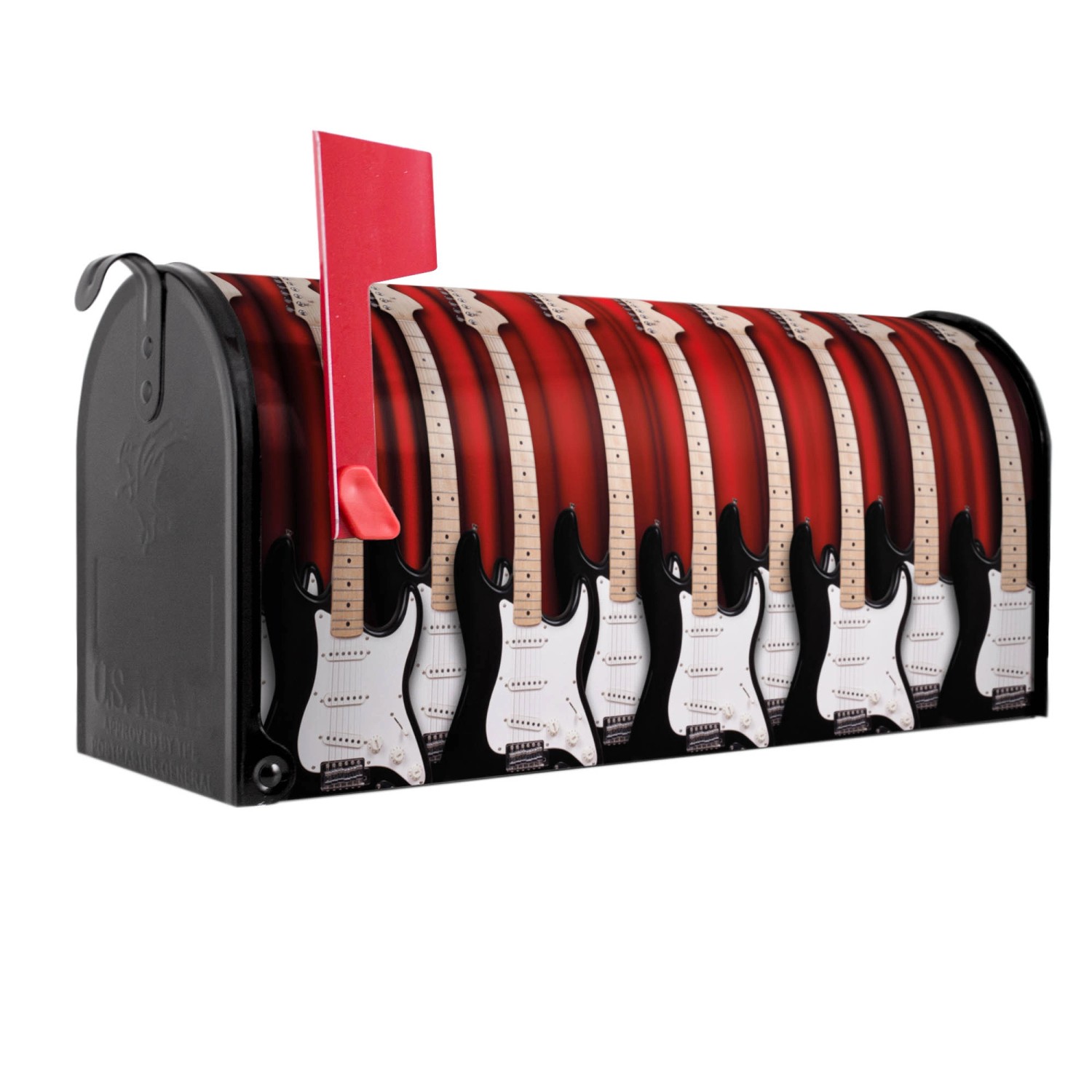 Banjado Amerikanischer Briefkasten Schwarz 48x22x16cm US Mailbox Letterbox Postkasten Stahl Pulverbeschichtet Motiv E-Gitarren