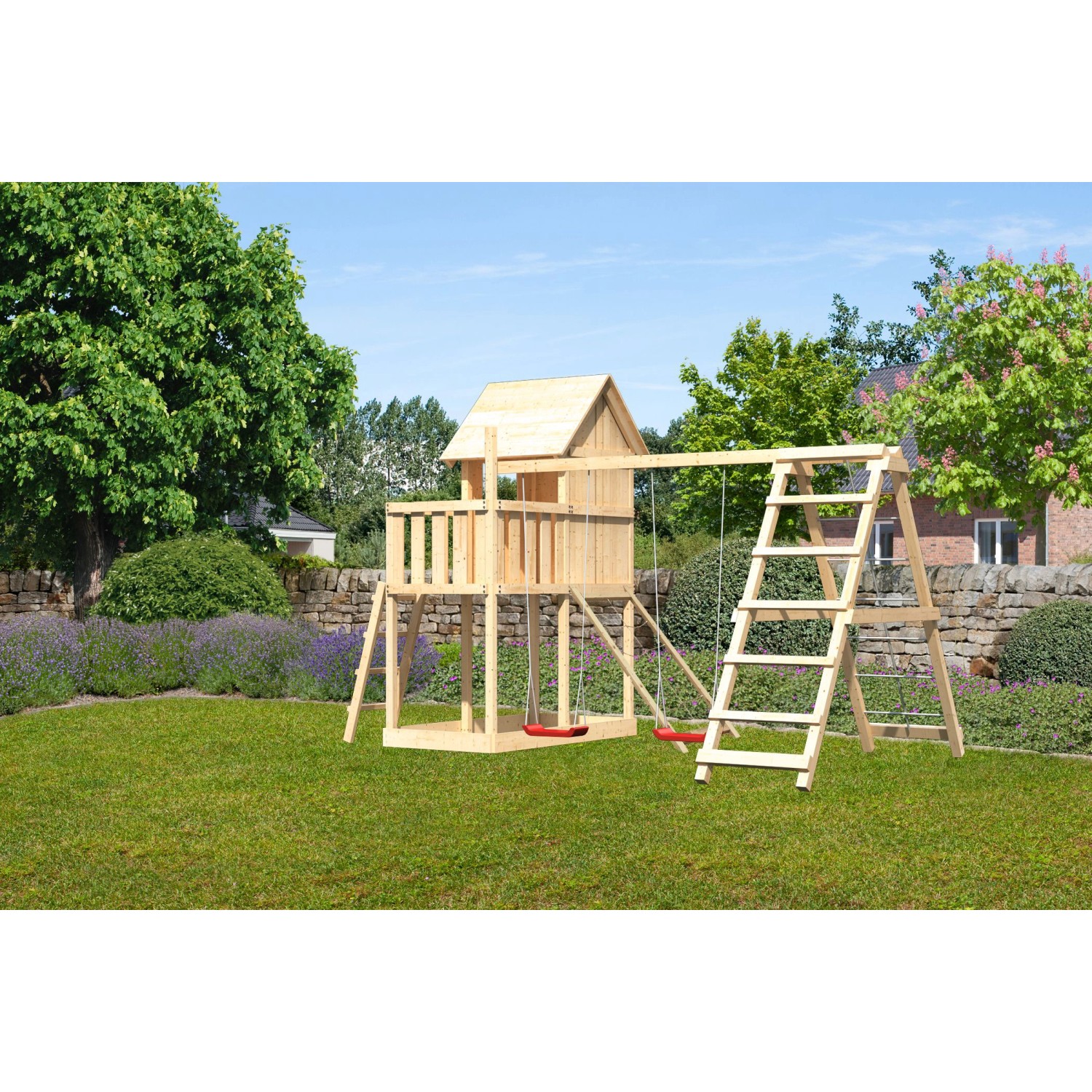 Karibu Stelzenhaus Frieda Doppelschaukel Klettergerüst Netzrampe