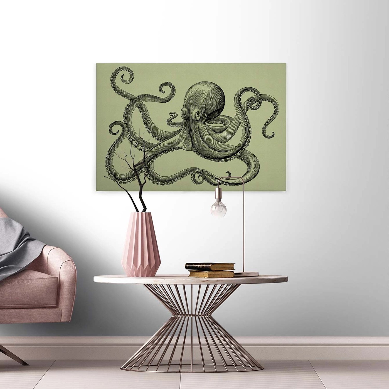 Bricoflor Tintenfisch Bild Auf Leinwand Hellgrün Und Schwarz Modernes Leinwand Bild Mit Oktopus Gezeichnet Kraken Wandbild Mit Bade Und Schlafzimmer