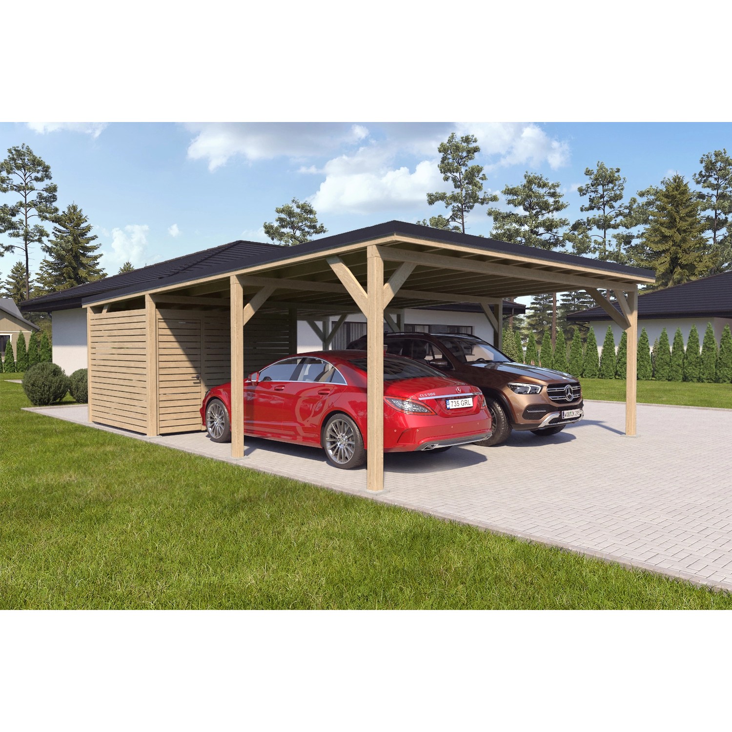 Holzbrüder Carport Ralf 52m² mit kl. Geräteraum Impräg.-Schwarz