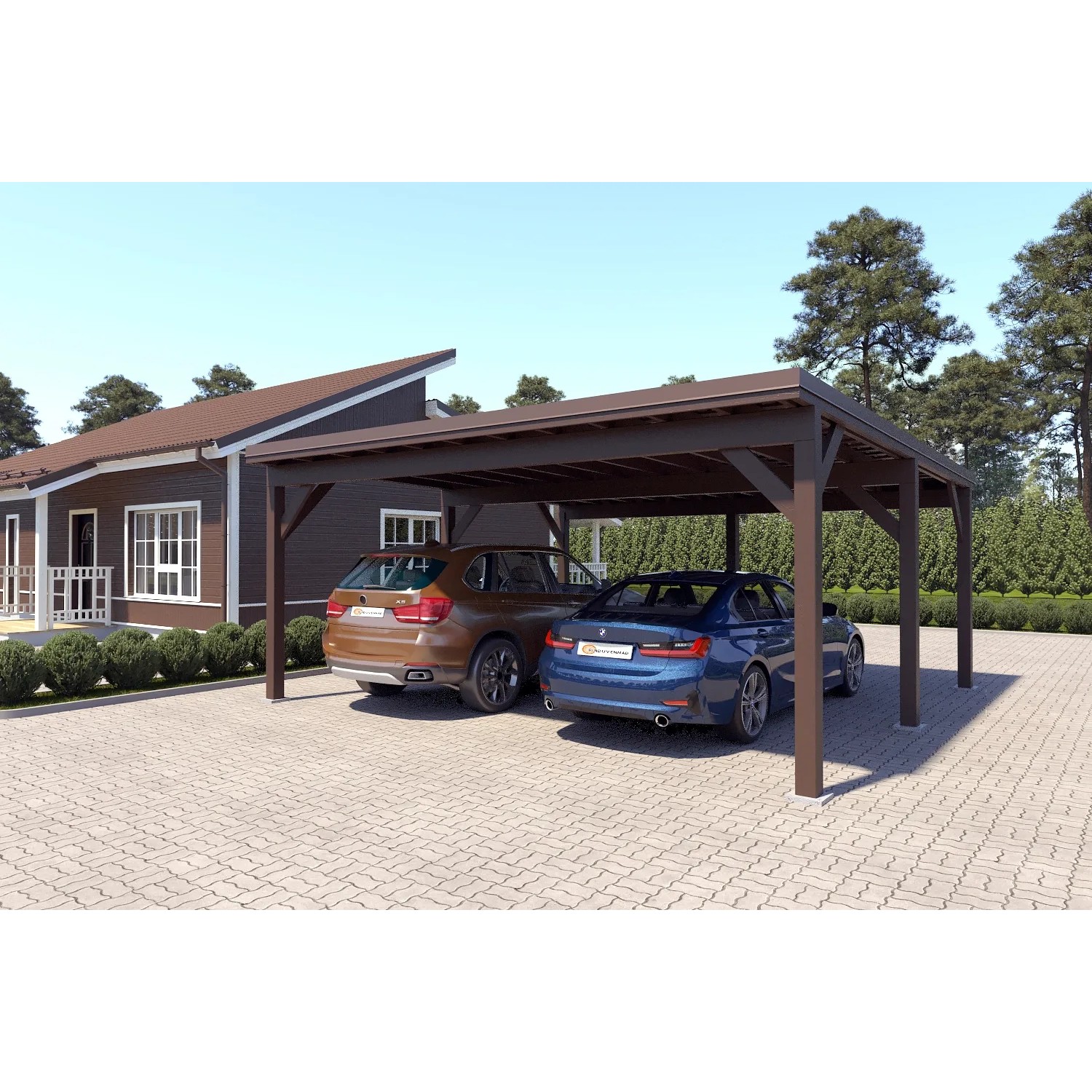 Holzbrüder Carport Ralf 36m² 150kg/m² Graubraun-Dunkelbraun