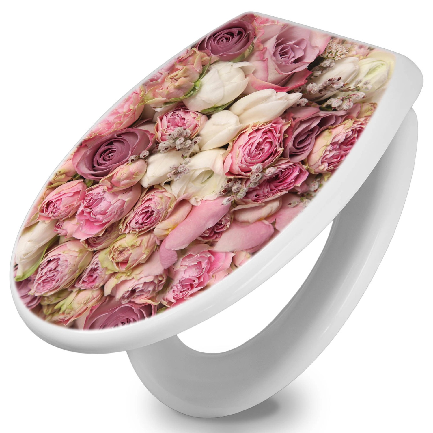 Banjado Toilettendeckel Mit Absenkautomatik WC-Sitz Soft Close Weiß Hygienischer Duroplast Leichte Montage Mit Motiv Strauss Rosen