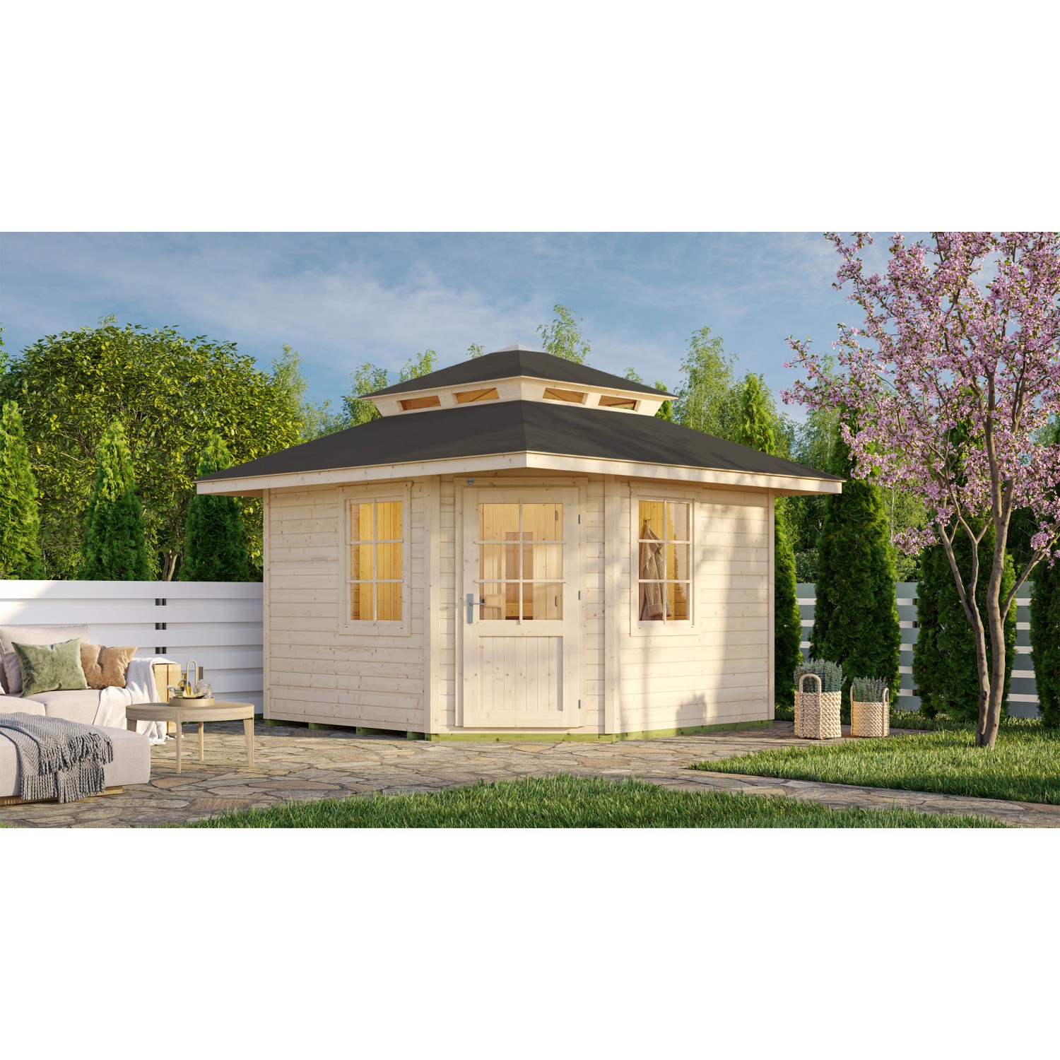 Weka Saunahaus Kurikka Außenmaß 380 cm x 380 cm Natur