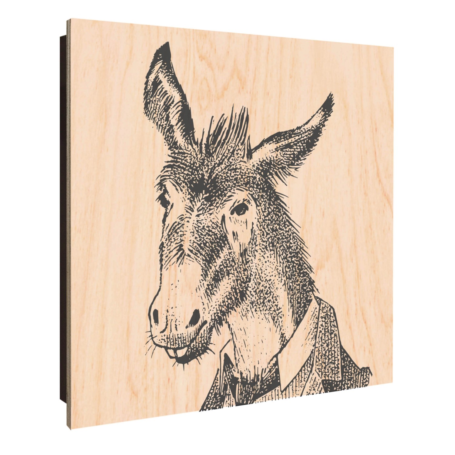 Banjado Großer Schlüsselkasten Holz 30x30cm Schwarz Scharnier Links 50 Haken Schlüsselaufbewahrung Holz Motiv Herr Esel 2