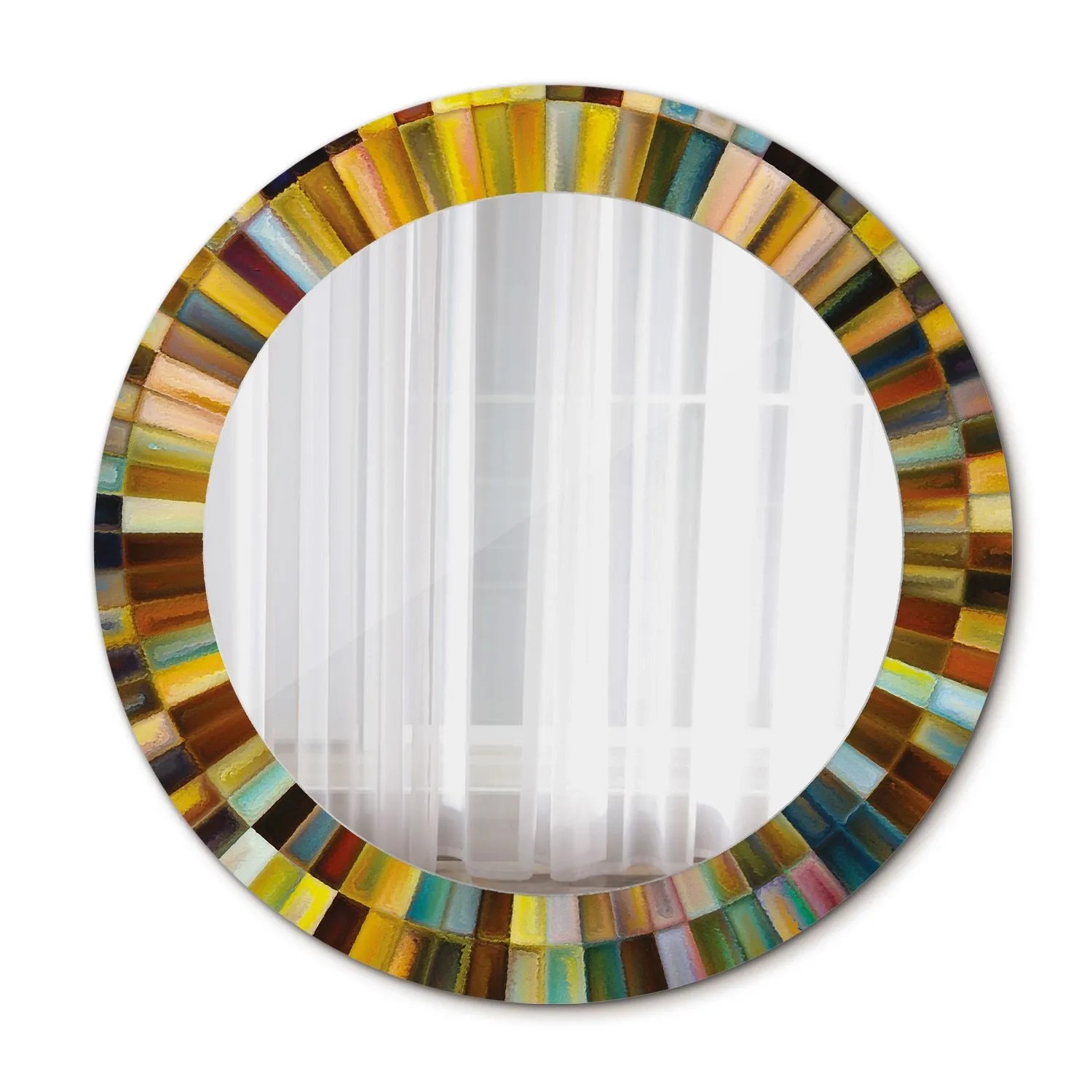 Tulup Spiegel mit Motivdruck Bunte Strahlen 60x60 cm Runder Spiegel Aufdruck Spiegel Ornament Spiegel Ornamente