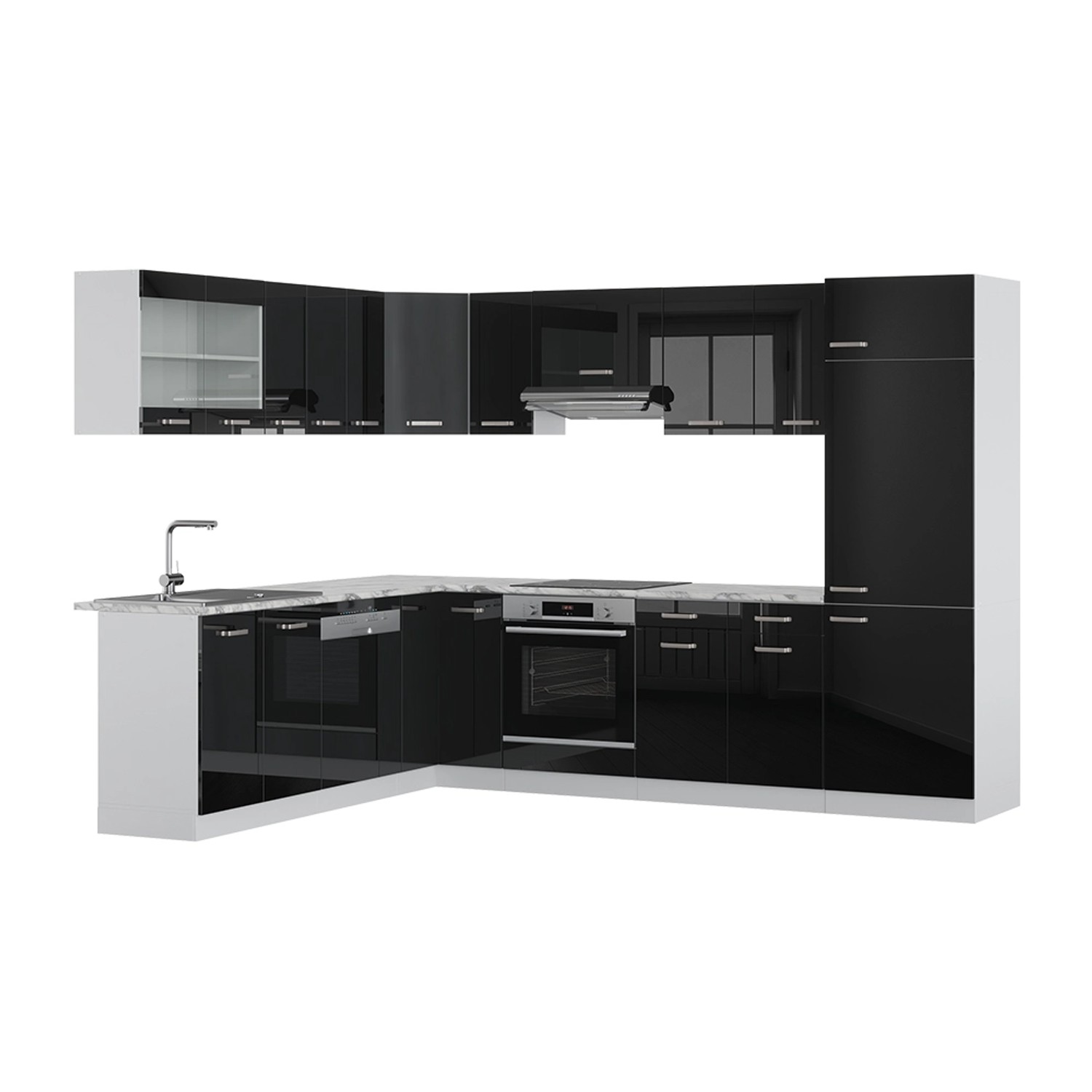 Vicco R-Line Einbauküche Schwarz Hochglanz 227 x 287 cm ohne Arbeitsplatte
