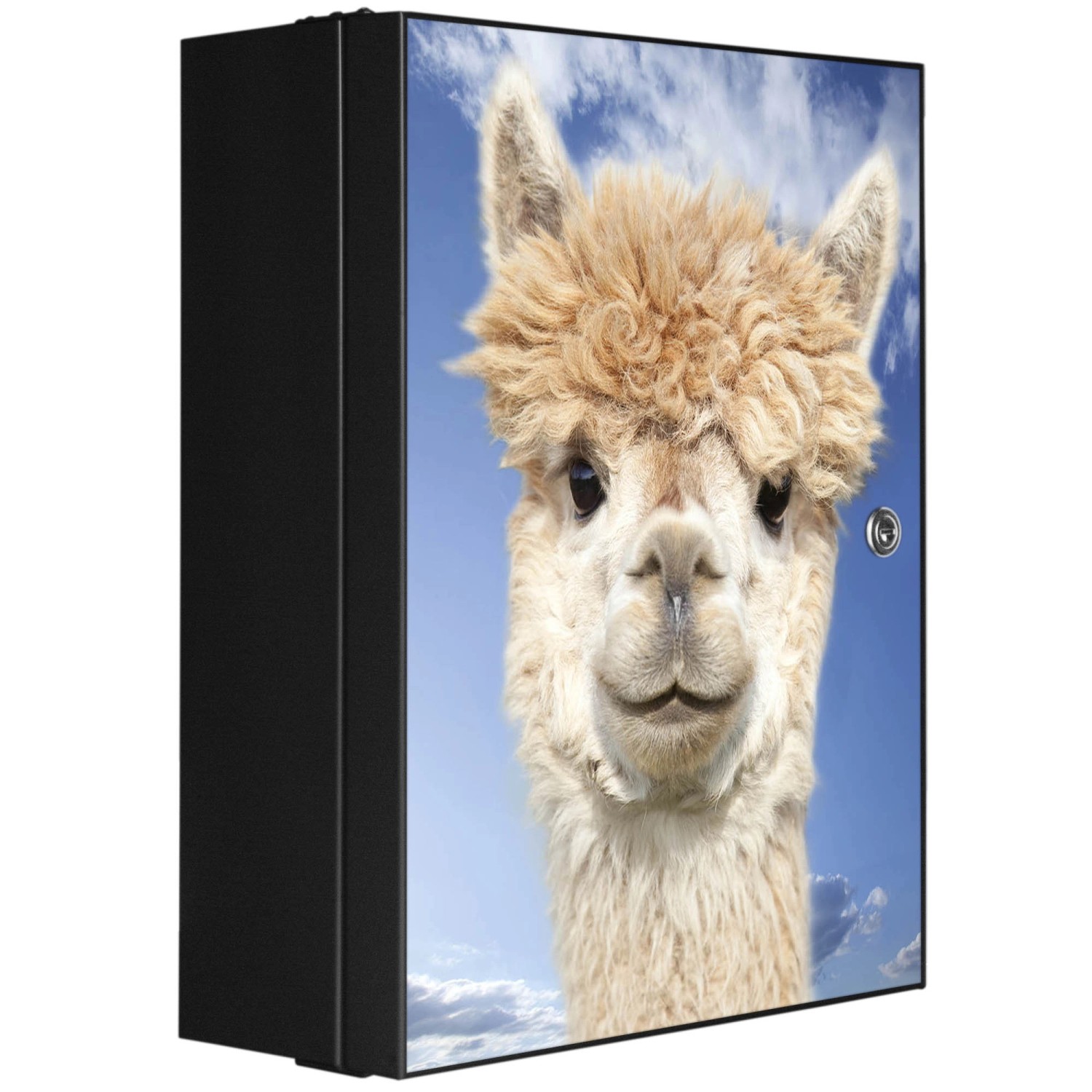 Banjado XXL Medizinschrank Abschliessbar 35x46x15cm Arzneischrank Anthrazit Aus Metall Front Mit Motiv Lama