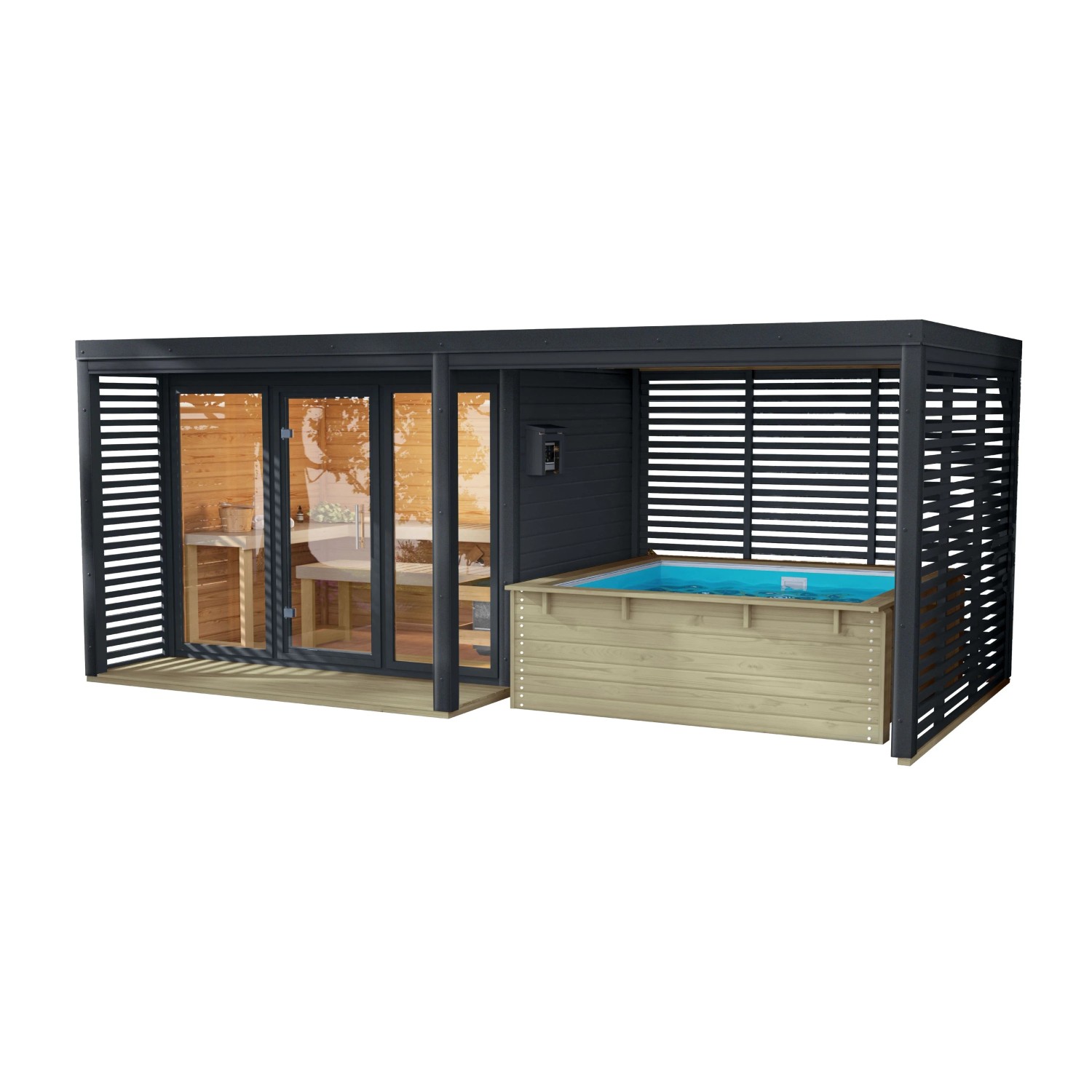 Chillroi Saunahaus Angelus XL Inklusive Anbau Saunaofen und Minipool