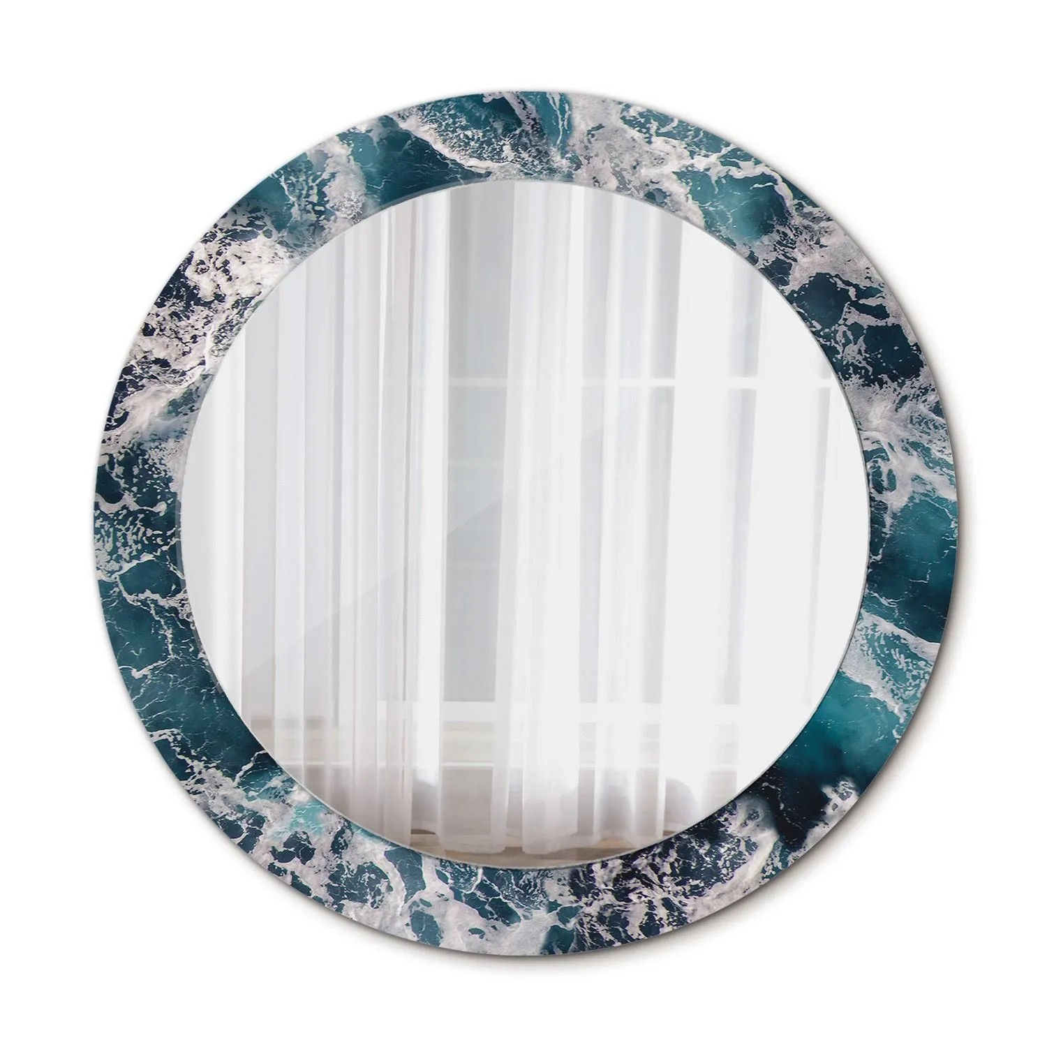 Tulup Spiegel mit Aufdruck Stürmische See 70x70 cm Runder Spiegel mit Dekorativem Aufdruck Spiegel mit Zierrahmen Spiegel mit Ornamenten