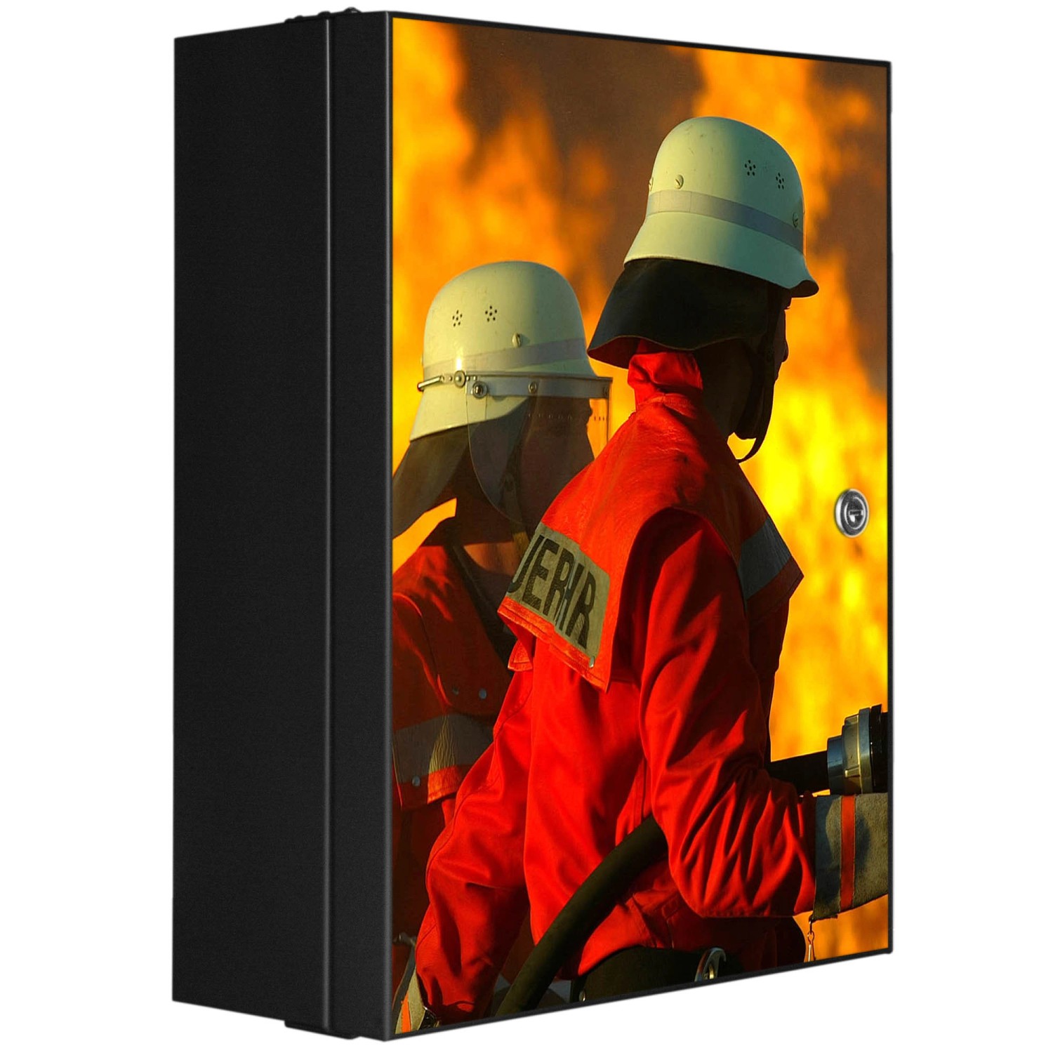 Banjado XXL Medizinschrank Abschliessbar 35x46x15cm Arzneischrank Anthrazit Aus Metall Front Mit Motiv Feuer