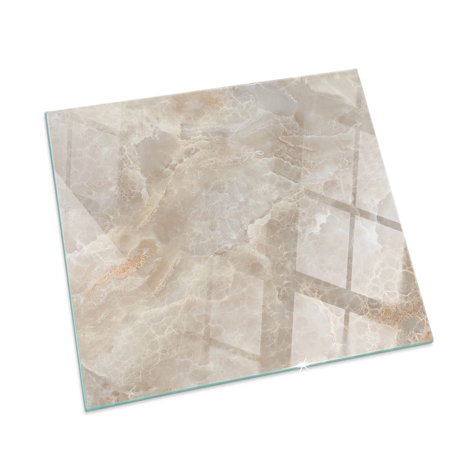 Tulup Glasplatte für Kamin Natursteinmuster Glasplatte unter Kamin Quadrat 60x60 cm Beige Glasplatte für Kamin Funkenschutzplatte aus Glas