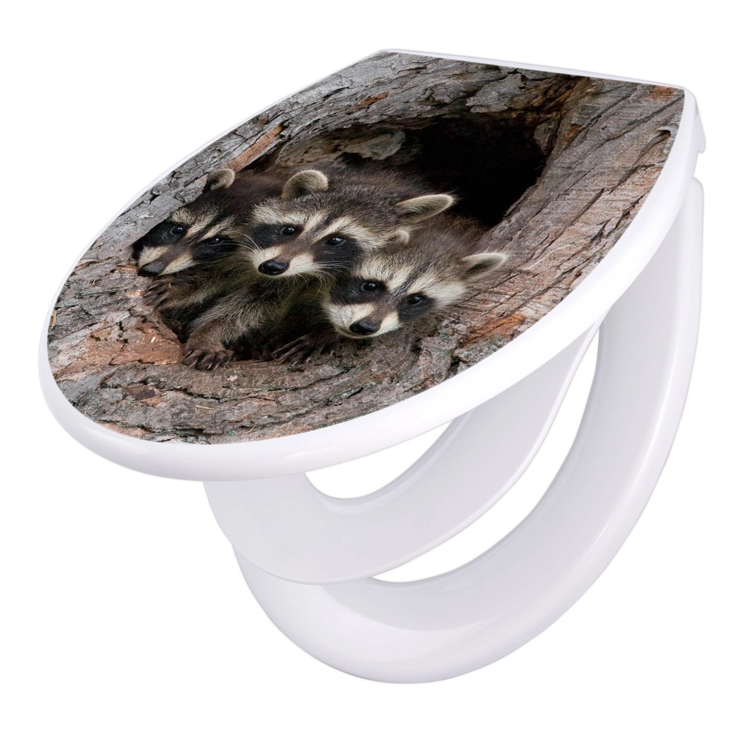 Banjado Familien WC Sitz Mit Absenkautomatik Universeller Klodeckel Mit Kindersitz Hochwertiges Polypropylen Mit Motiv Drei Waschbären