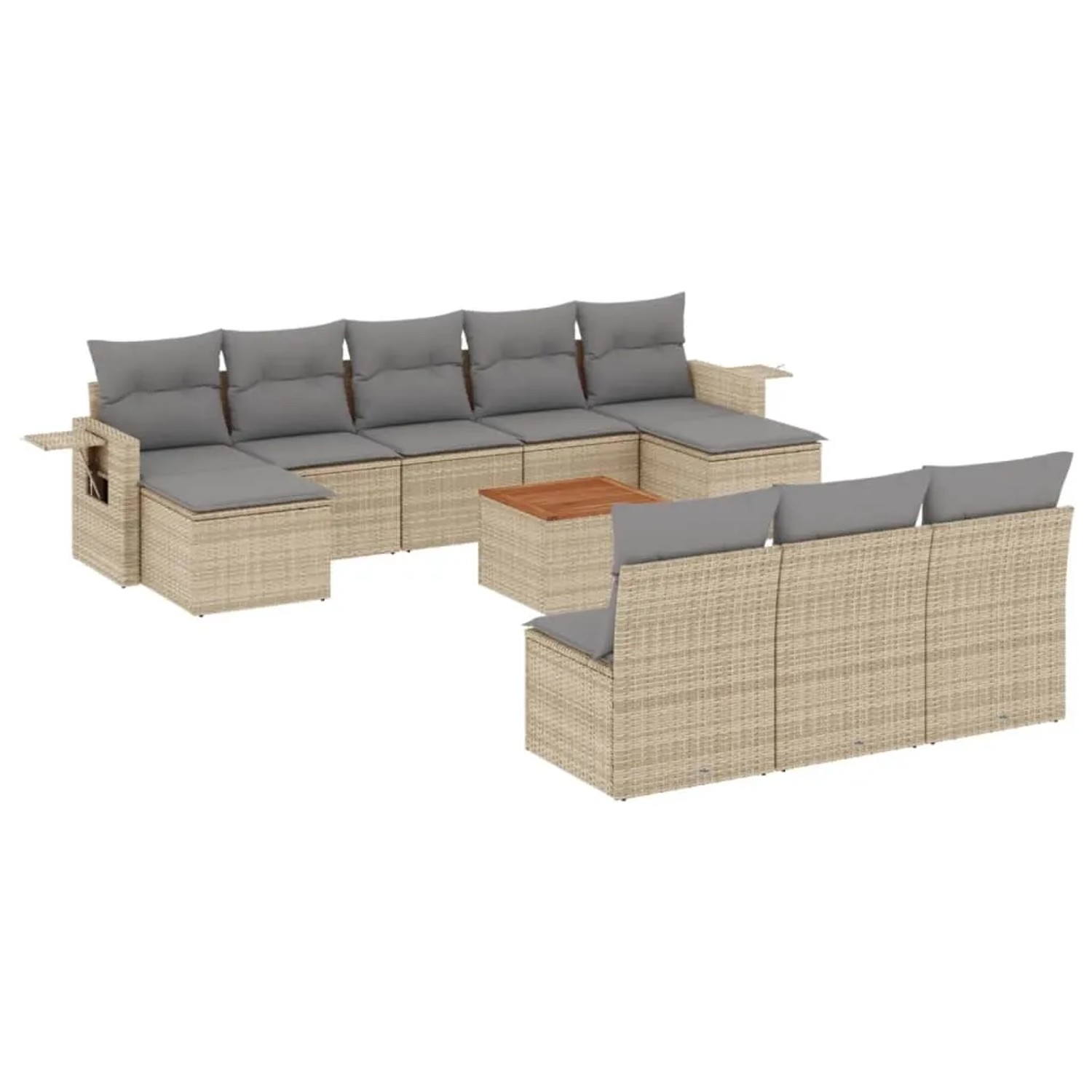 vidaXL 11-tlg Garten-Sofagarnitur mit Kissen Beige Poly Rattan Modell 121