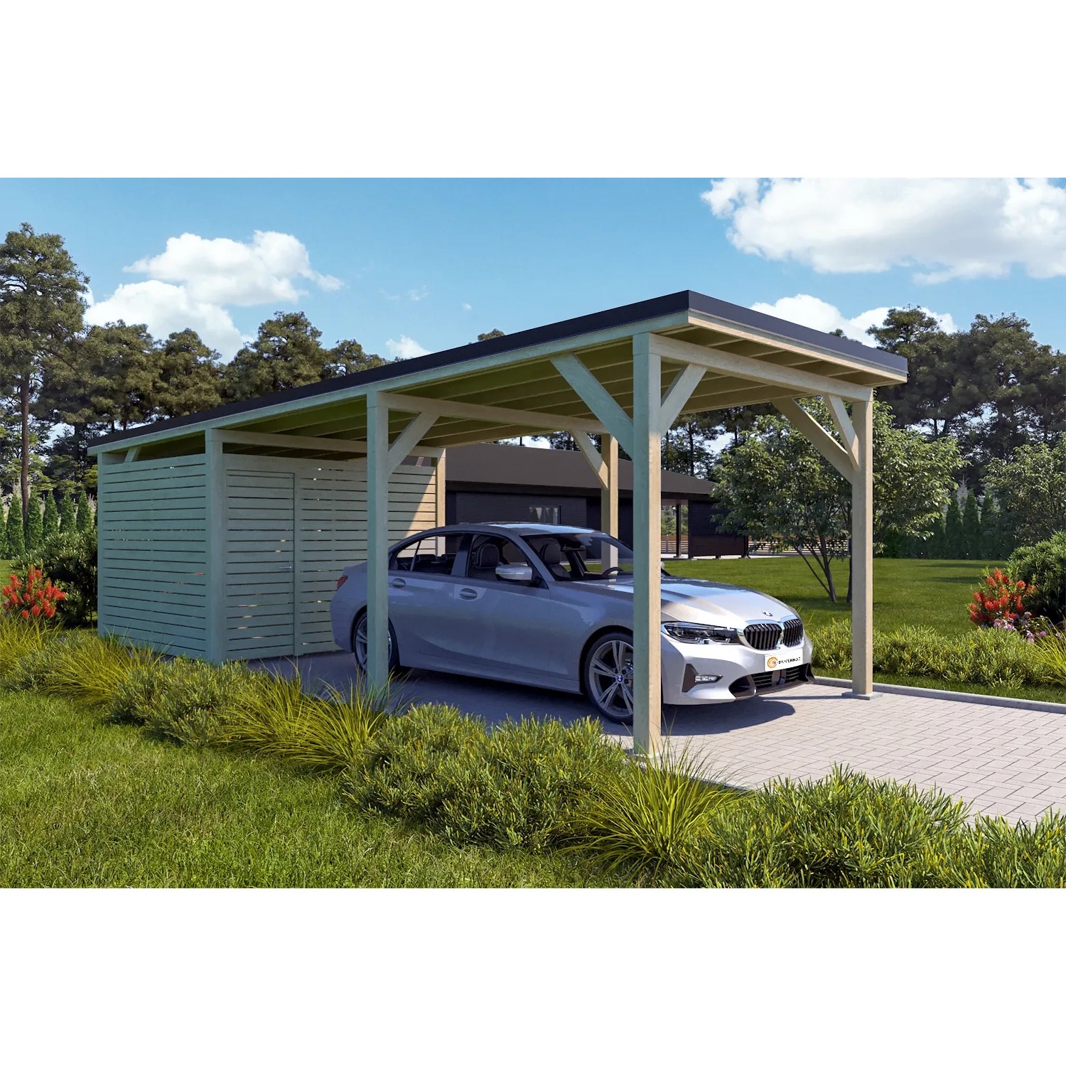 Holzbrüder Carport Ralf 26m² mit Geräteraum Imprägniert-Schwarz