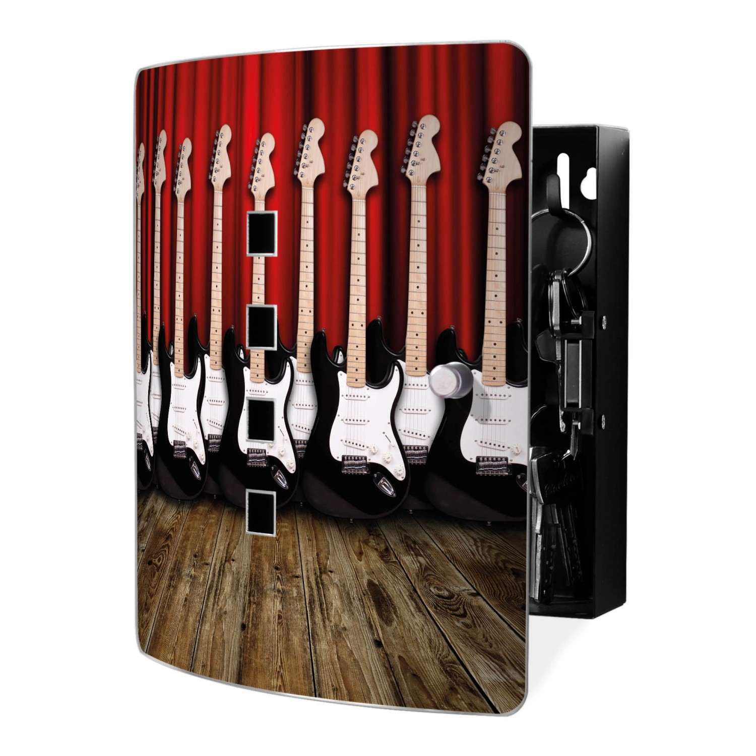 Banjado Design Schlüsselkasten Aus Edelstahl Für 10 Schlüssel 24x21,5x7cm Mit Magnetverschluss Motiv E-Gitarren