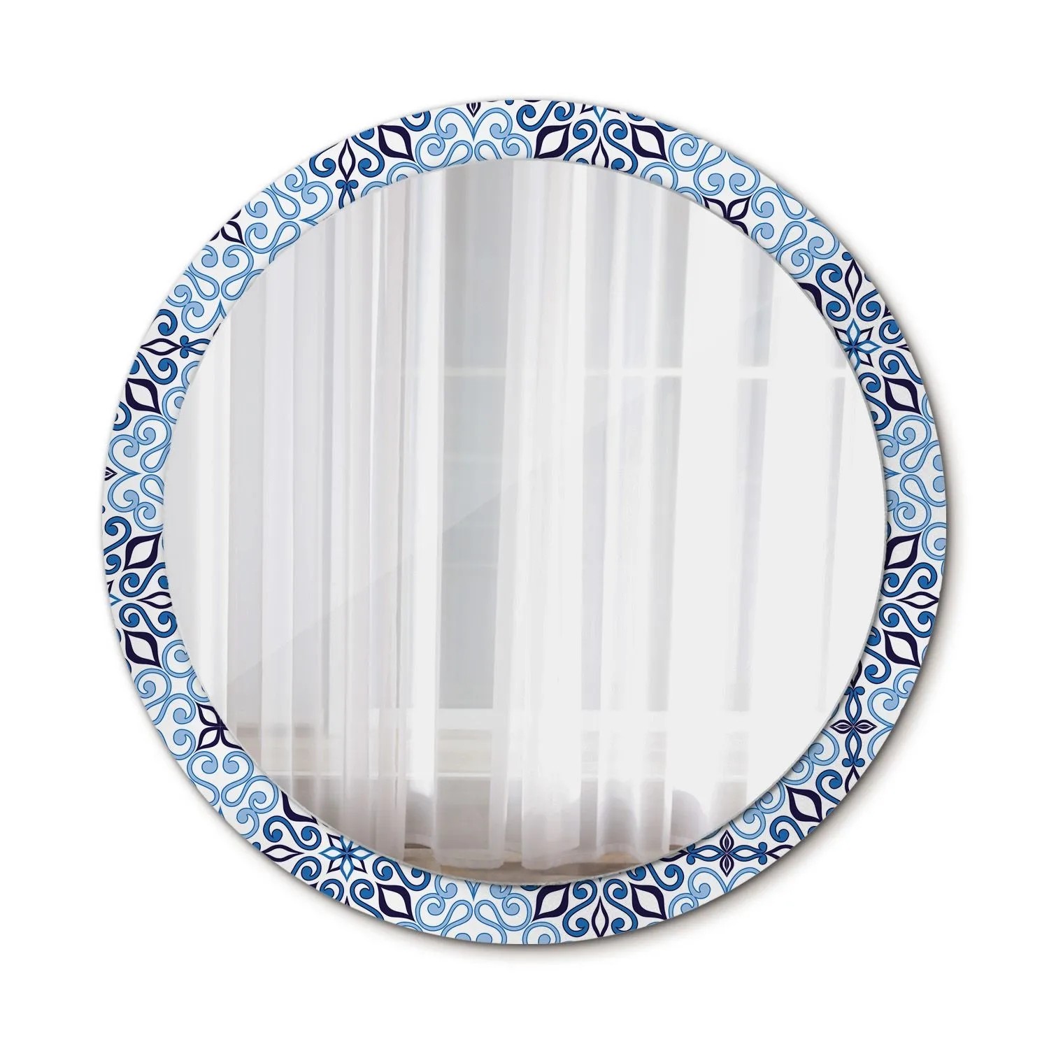 Tulup Spiegel mit Motivdruck Blaues arabisches Muster 100x100 cm Runder Spiegel Aufdruck Spiegel Ornament Spiegel Ornamente