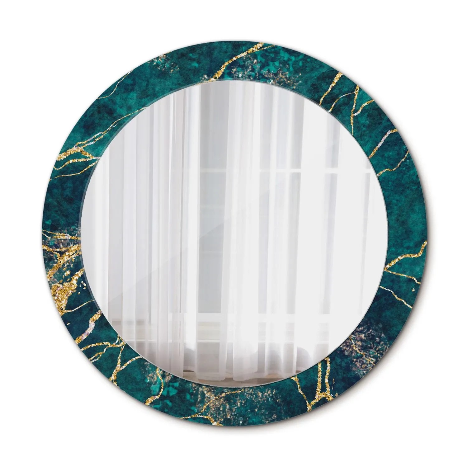 Tulup Bedruckter Spiegel Grüner Marmor 70x70 cm Runder Spiegel Bedrucktem Rahmen Dekorative Spiegel Spiegel mit Ornamenten