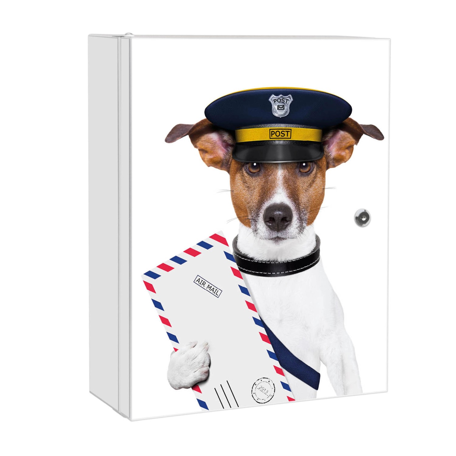 Banjado XXL Medizinschrank Abschliessbar 35x46x15cm Arzneischrank Weiß Aus Metall Mit Motiv Postbote Jack Russel