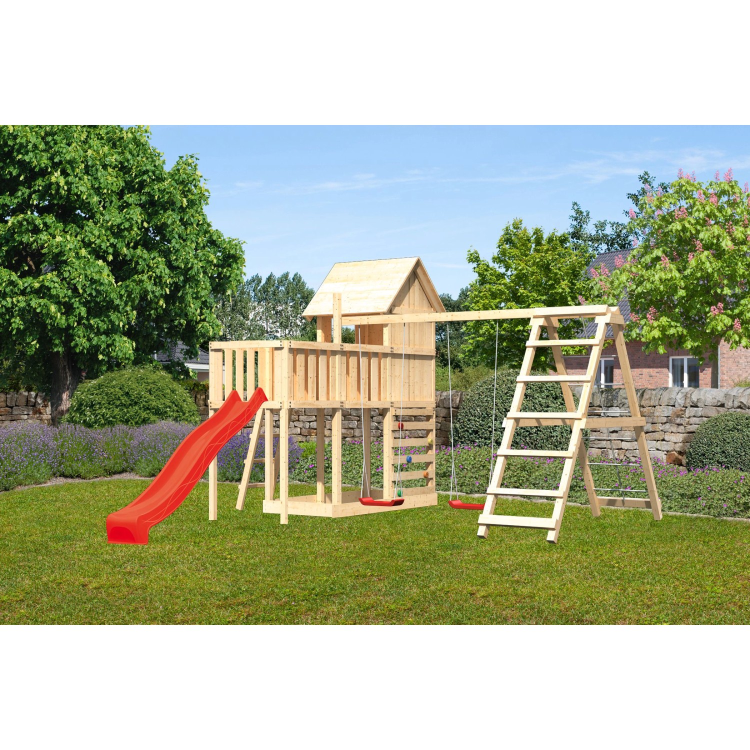 Karibu Stelzenhaus Frieda D.schaukel Kletterg. Plattform Kletterw. Rutsche Rot
