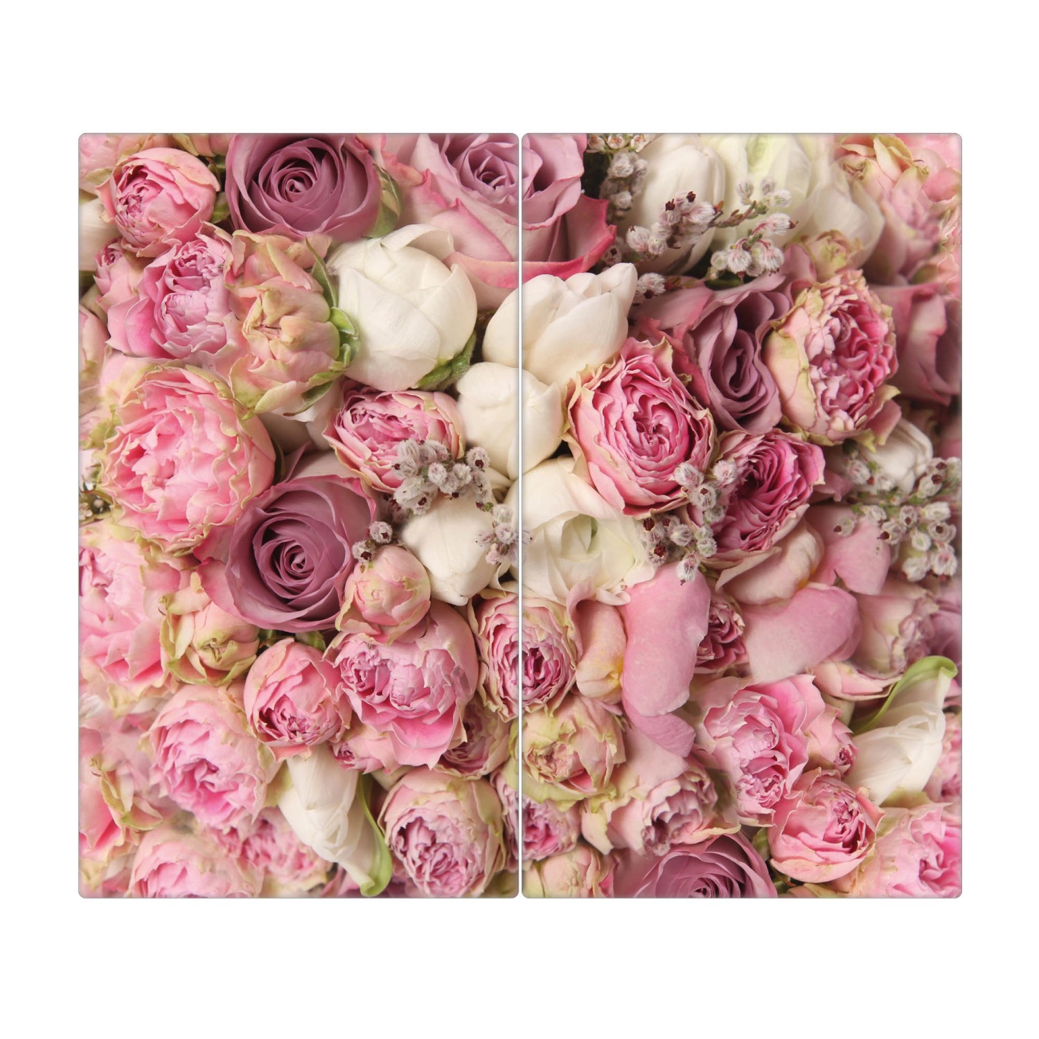 Banjado Herdabdeckplatte Glas 2 Teilig Je 30x52CM Schneidebrett Herdabdeckung Mit Motiv Strauss Rosen