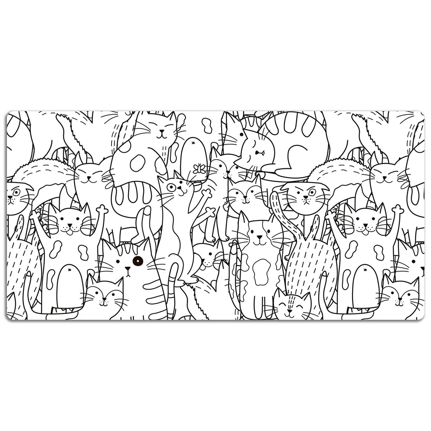 Tulup Schreibtischunterlage Katzen-Doodle-Kunst Schreibtisch Schutzmatte 90x45 cm Weiß Schreibtisch Unterlagen Schreibtisch Unterlegmatte