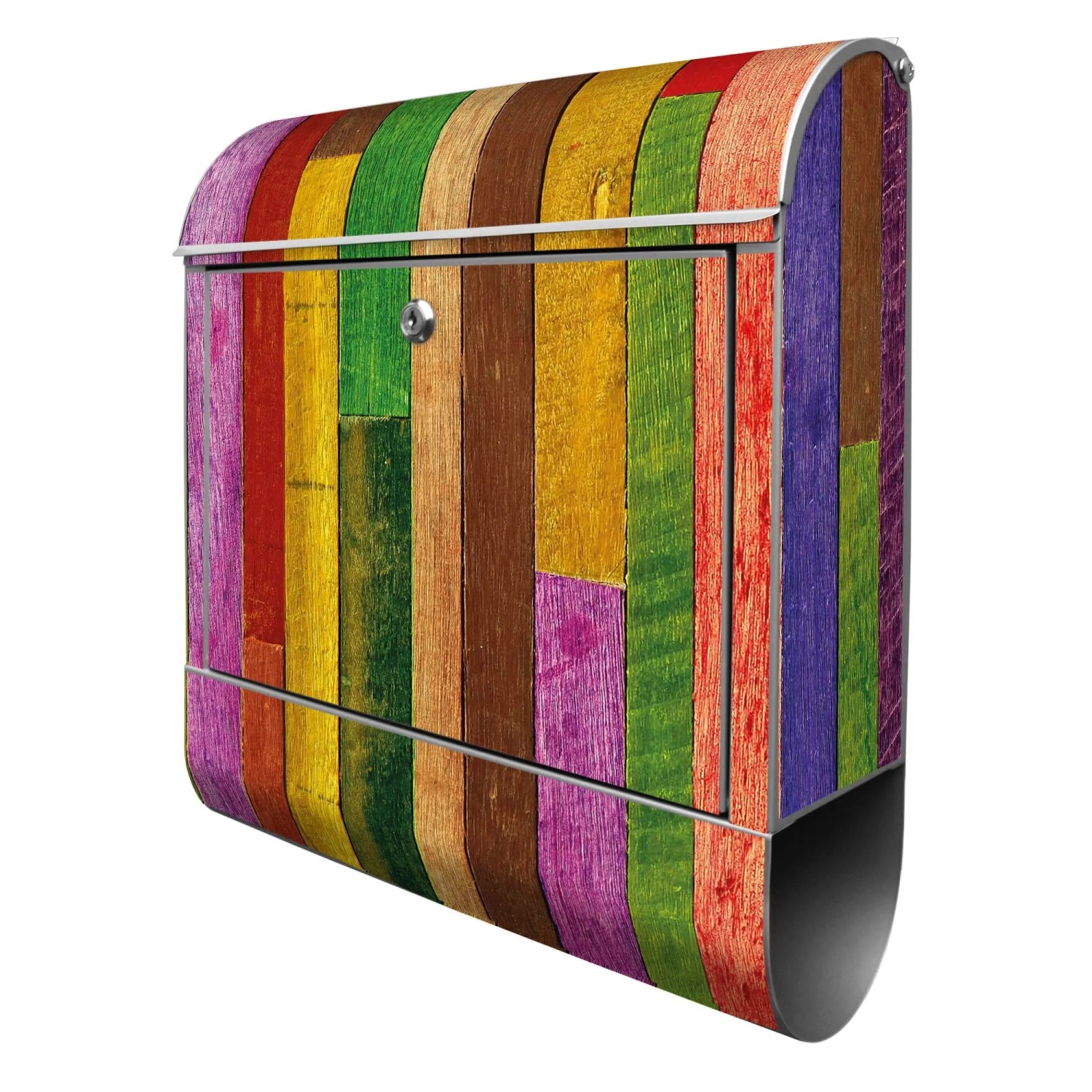 Banjado Design Briefkasten Silber Pulverbeschichtet 39x47x14cm 2 Schlüssel Mit Zeitungsfach Motiv Holz Collage Bunt