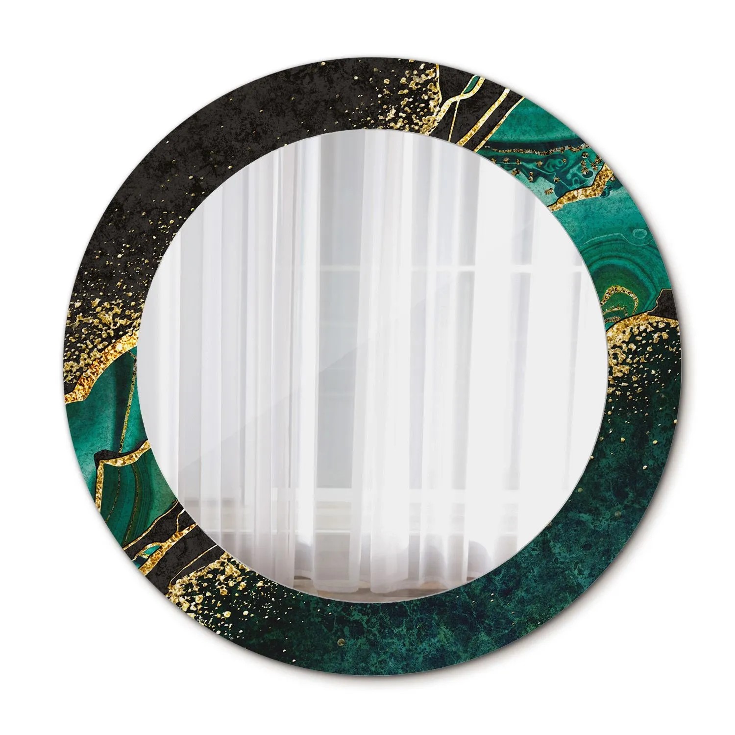 Tulup Spiegel mit Motivdruck Marmorgrün 60x60 cm Runder Spiegel Aufdruck Spiegel Ornament Spiegel Ornamente