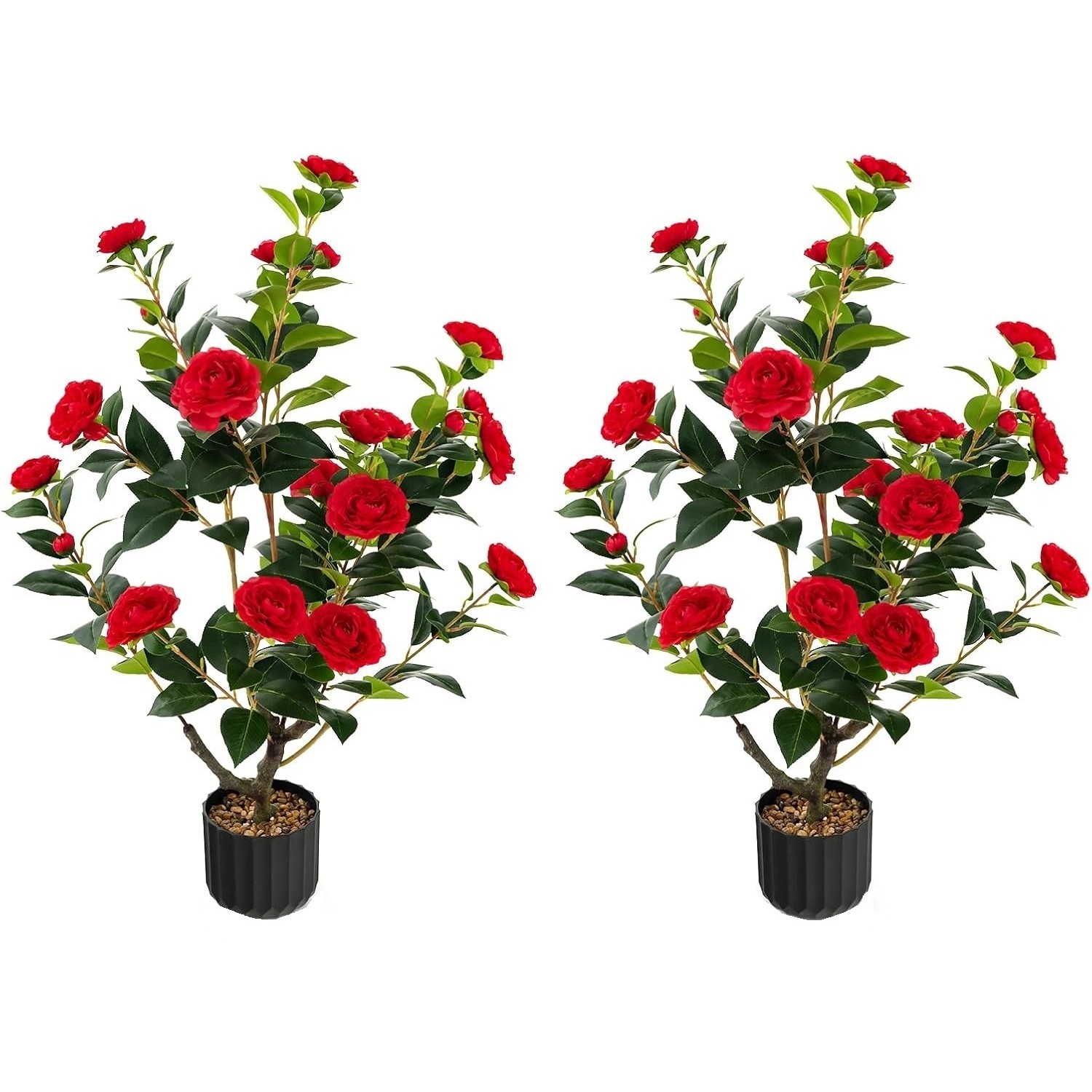 Costway Künstlicher Kamelienbaum 2er Set mit Blüten 95cm Rot