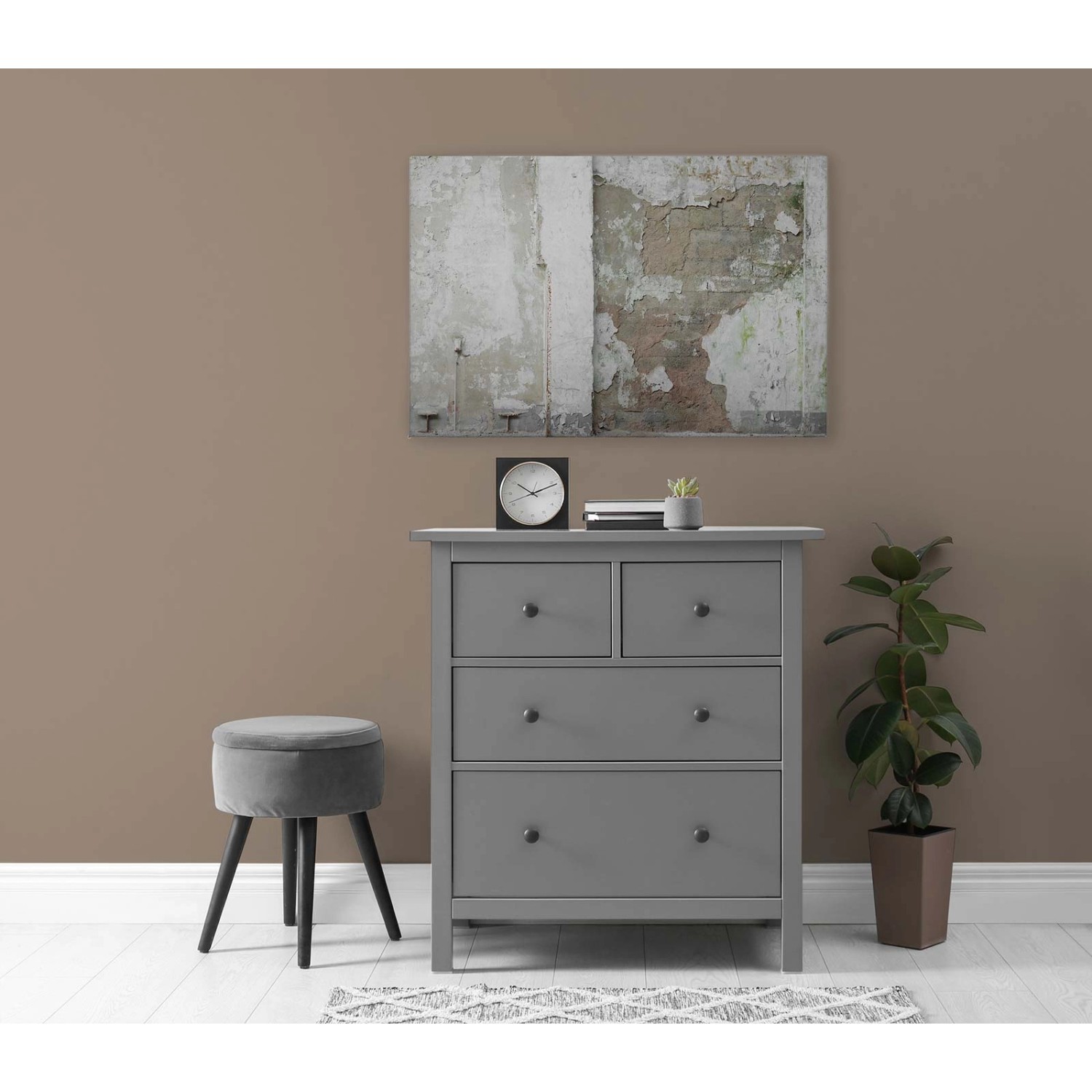 Bricoflor Alte Wand Deko Bild Für Jugendzimmer Und Küche Industrial Style Wandbild Grau Leinwandbild In 120 X 80 Cm Im Used Look